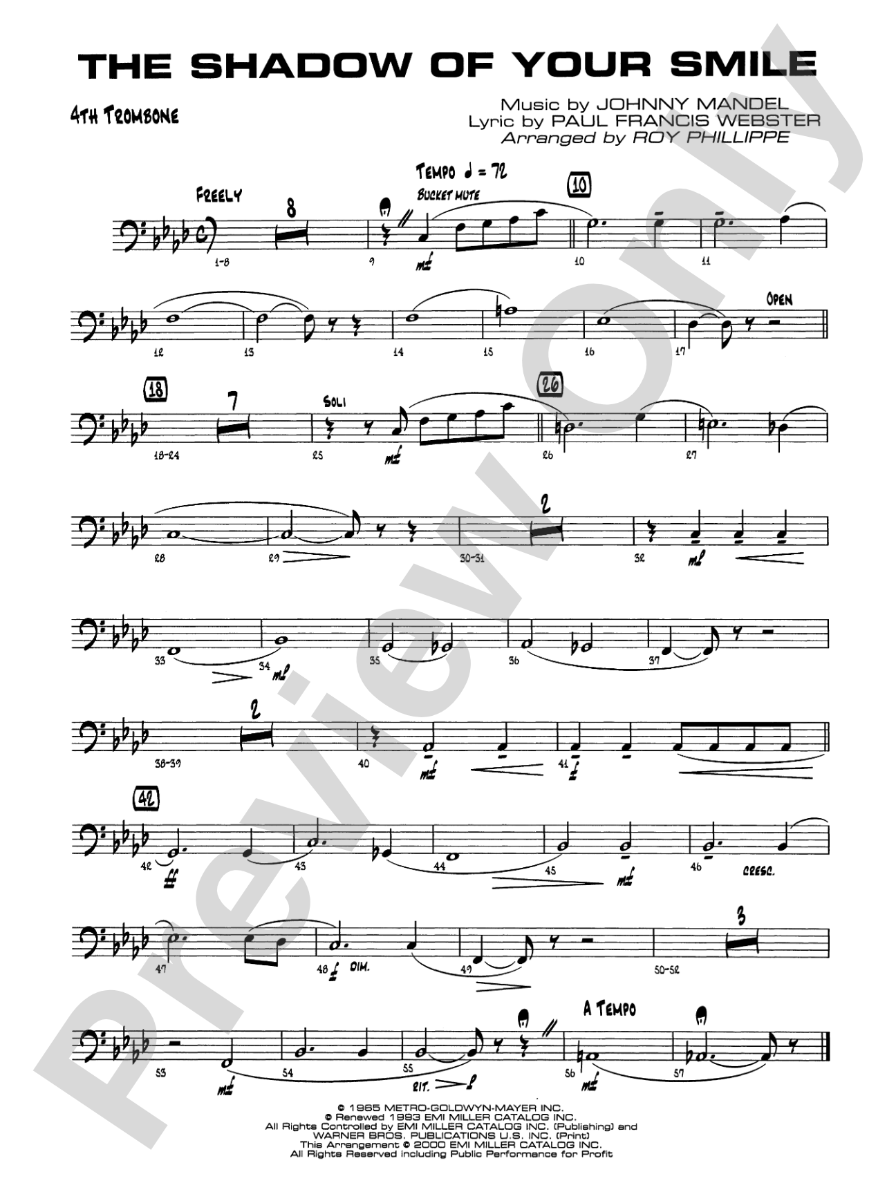 The Shadow of Your Smile (from The Sandpiper): 4th Trombone