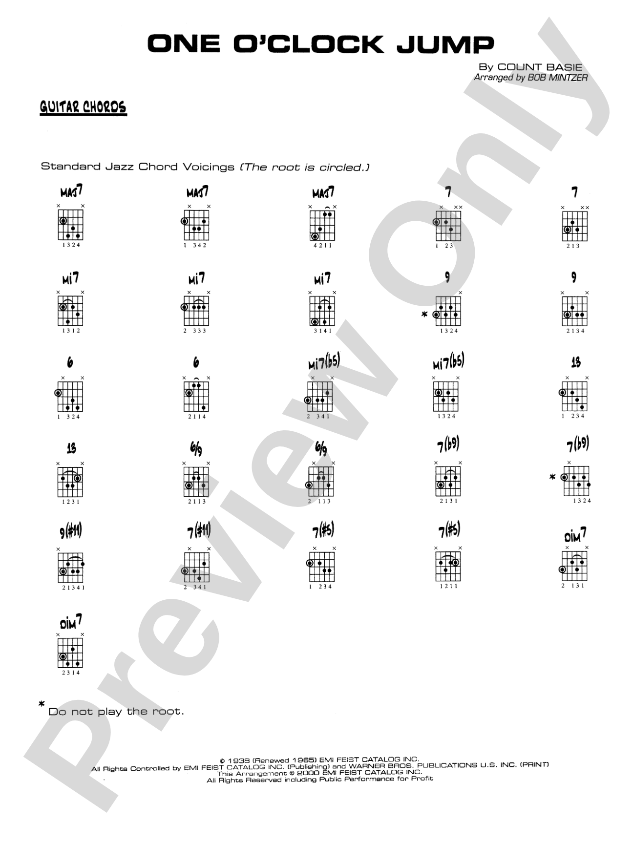 One O'Clock Jump: Guitar Chords