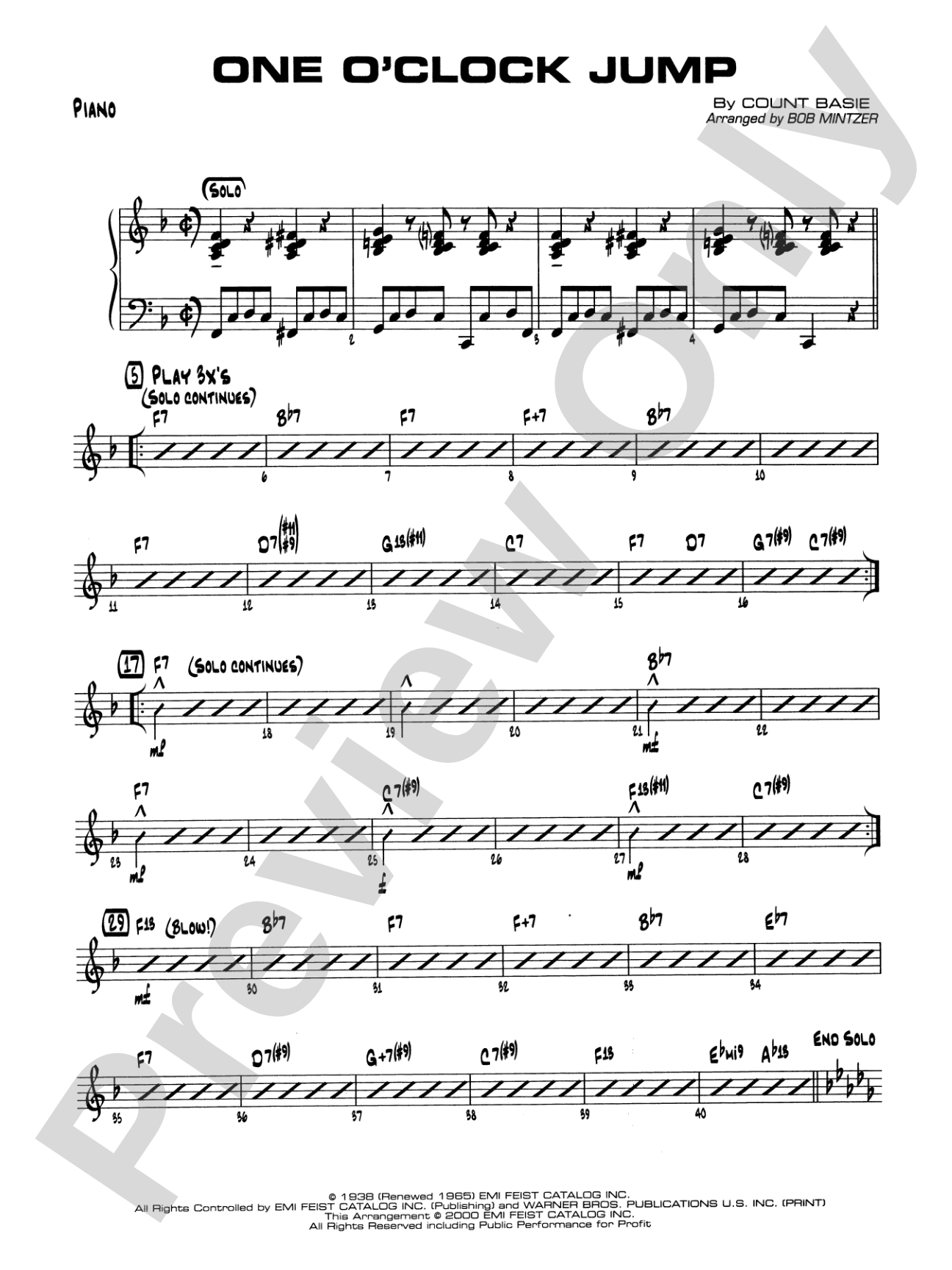 One O'Clock Jump: Piano Accompaniment