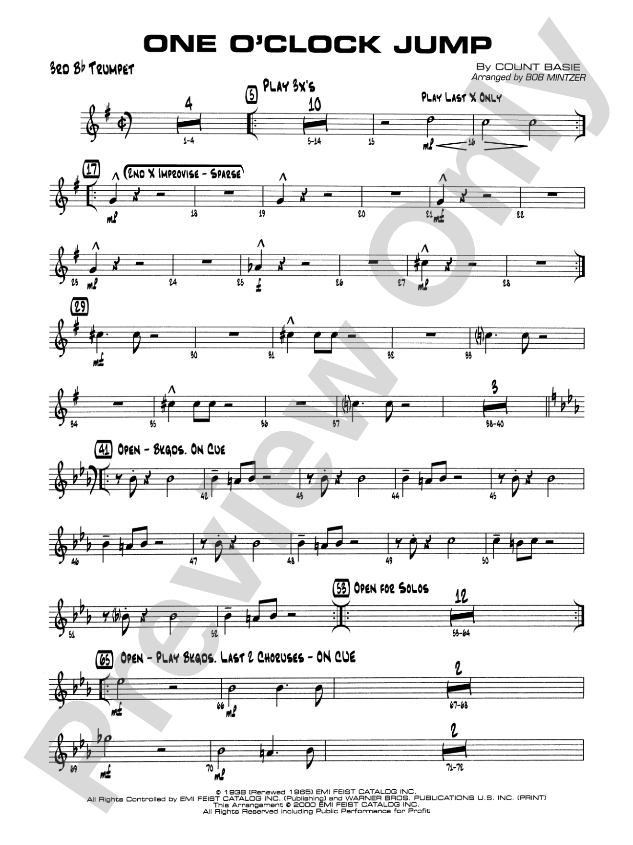 One O'Clock Jump: 3rd B-flat Trumpet