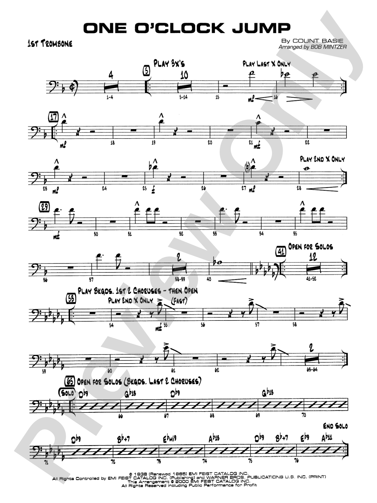 One O'Clock Jump: 1st Trombone