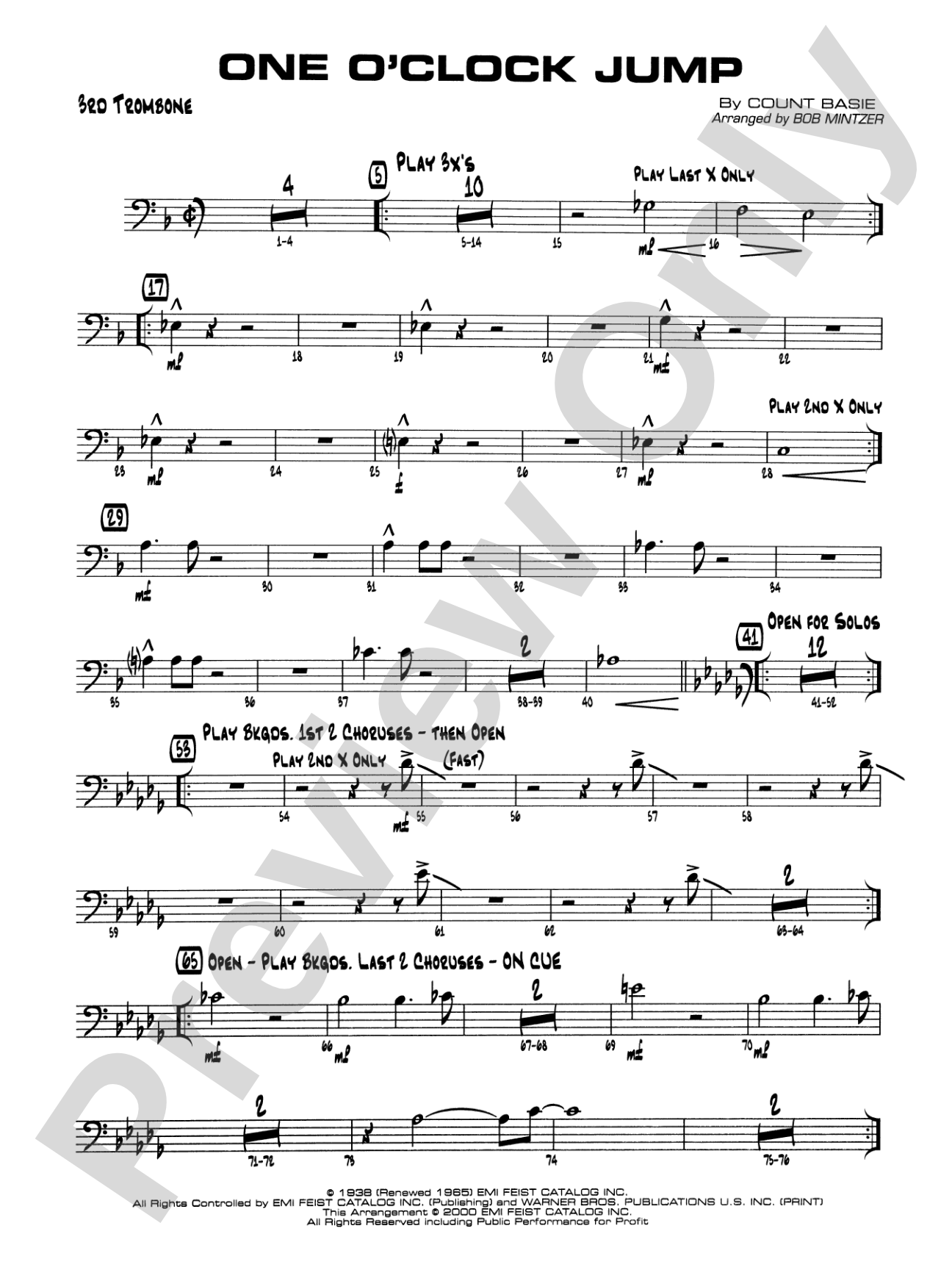 One O'Clock Jump: 3rd Trombone
