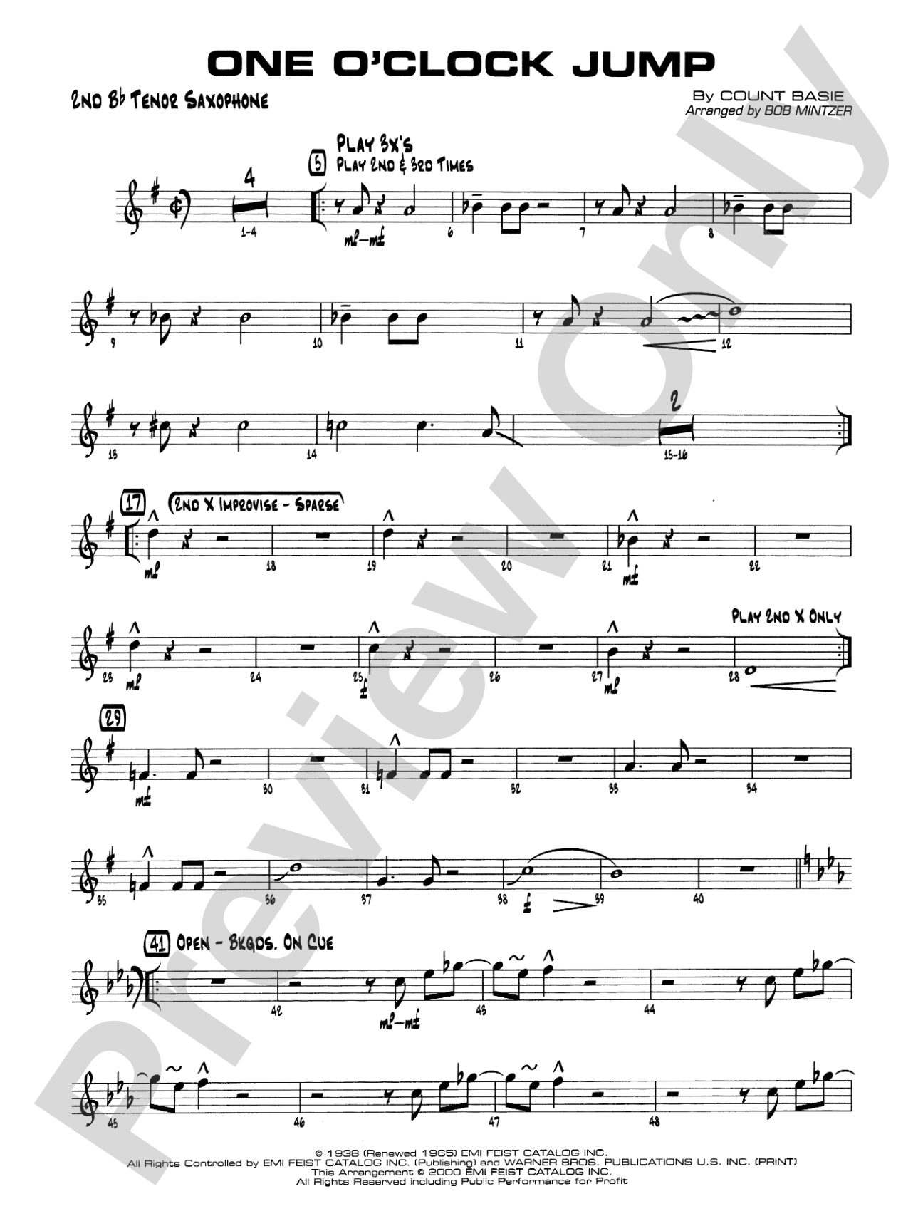 One O'Clock Jump: 2nd B-flat Tenor Saxophone