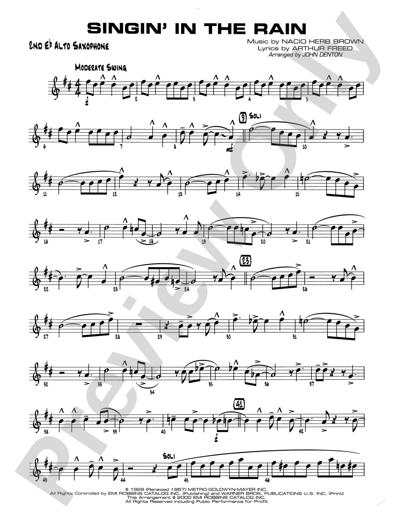 Singin' in the Rain: 2nd E-flat Alto Saxophone