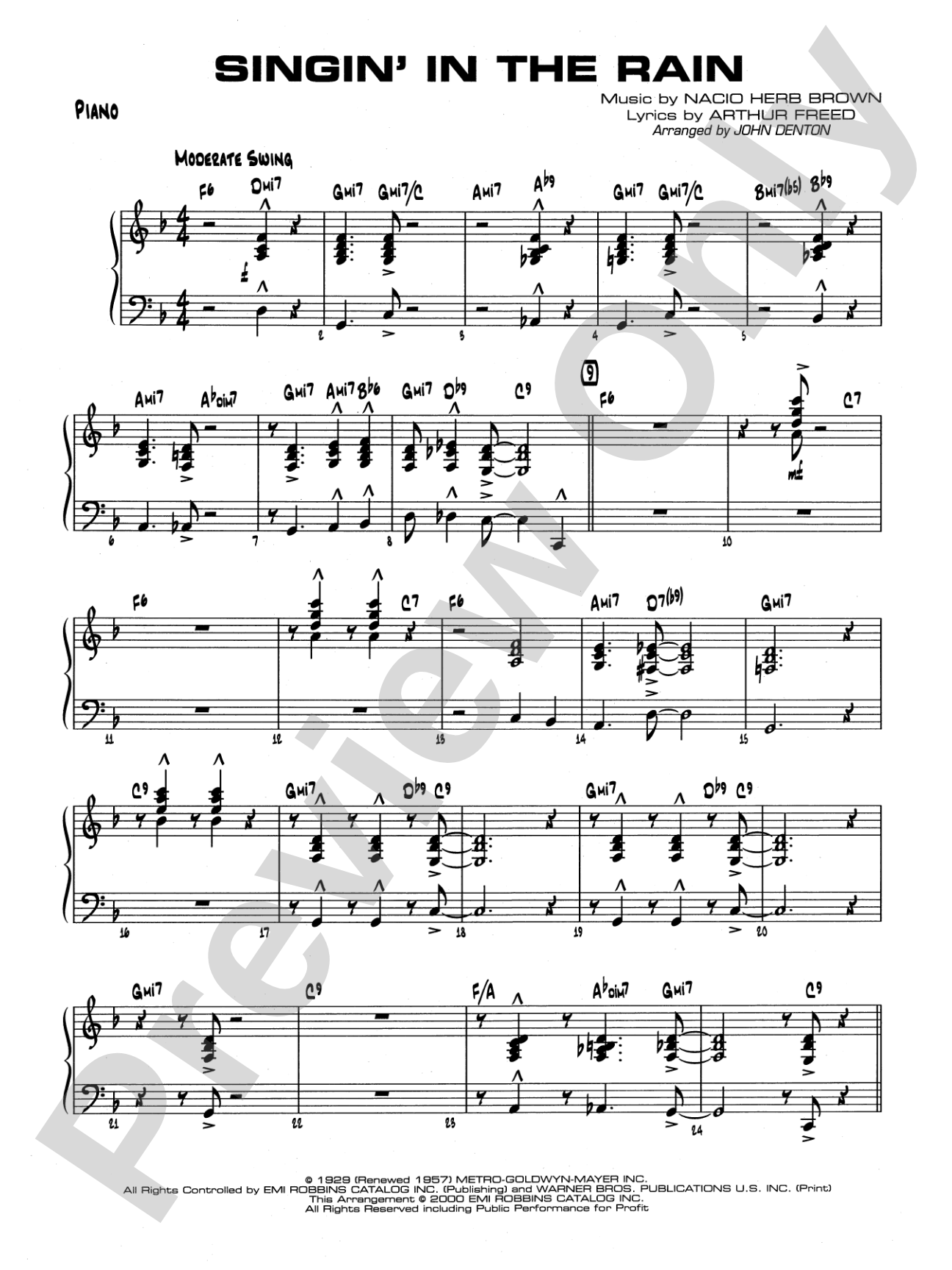 Singin' in the Rain: Piano Accompaniment