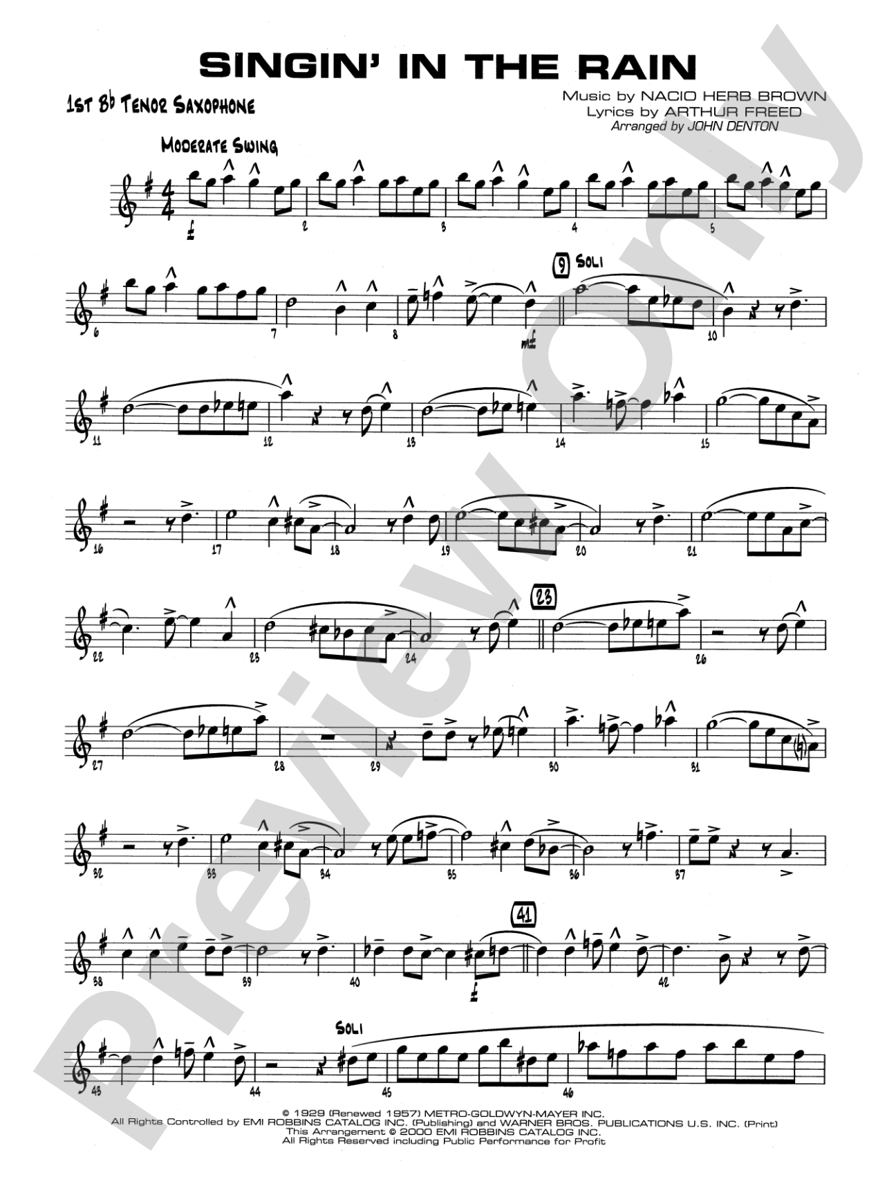Singin' in the Rain: B-flat Tenor Saxophone