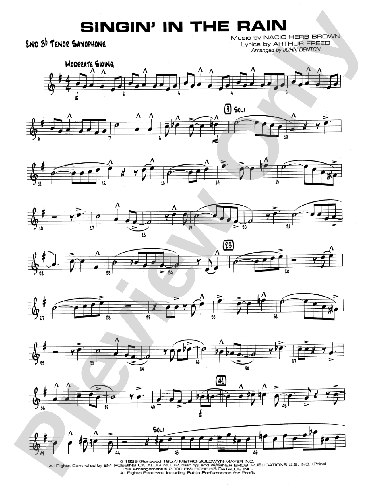 Singin' in the Rain: 2nd B-flat Tenor Saxophone