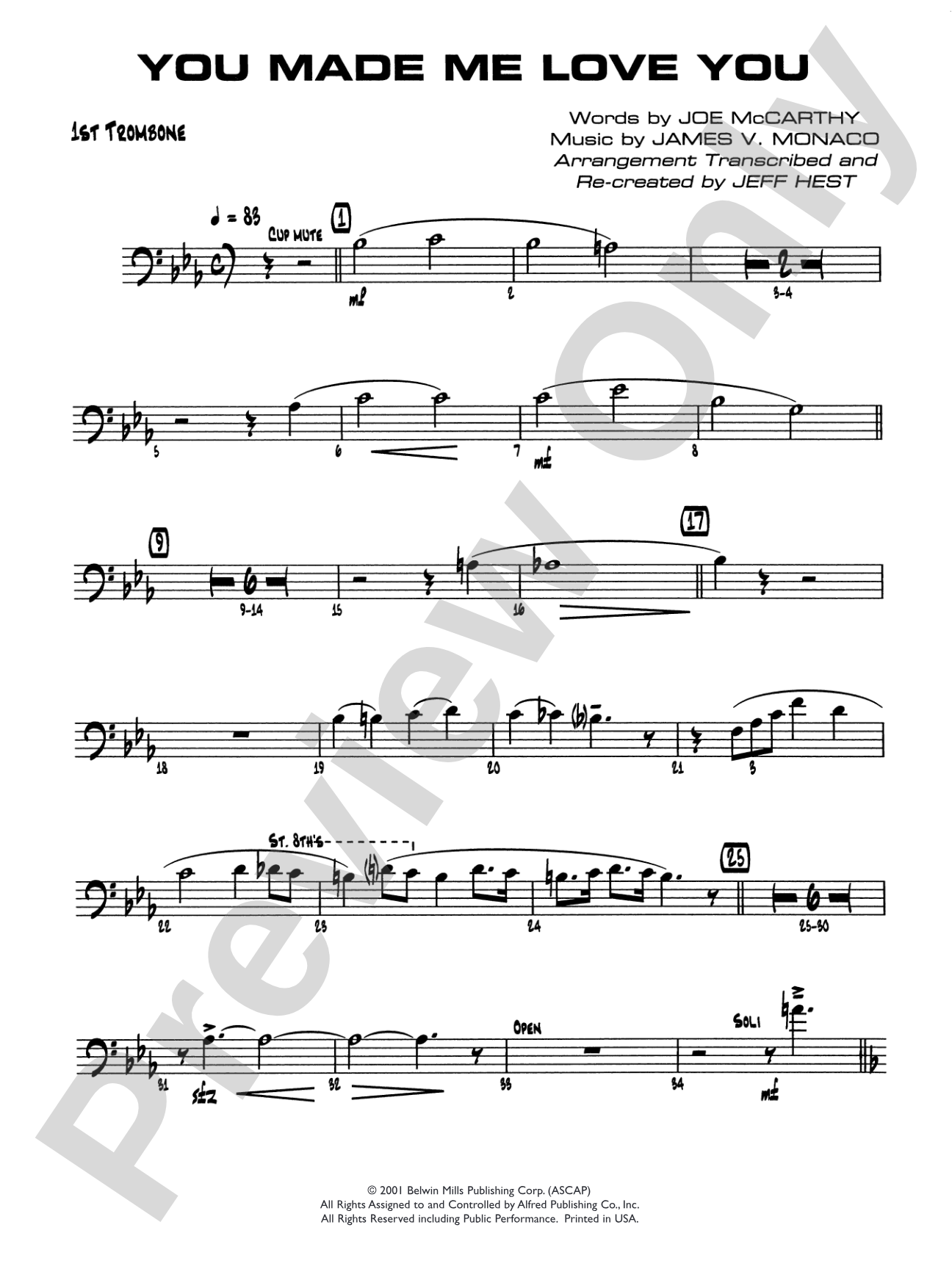 You Made Me Love You (I Didn't Want to Do It): 1st Trombone