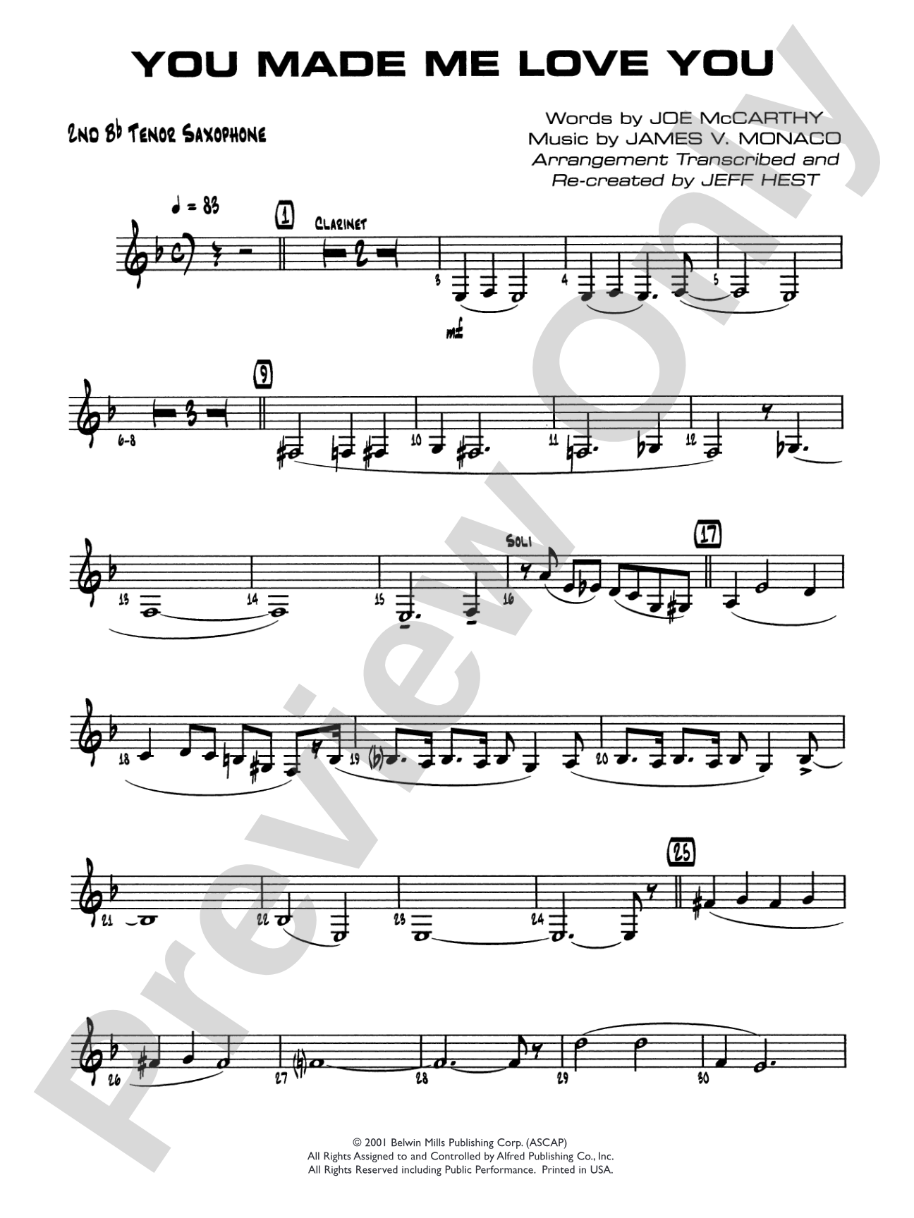 You Made Me Love You (I Didn't Want to Do It): 2nd B-flat Tenor Saxophone