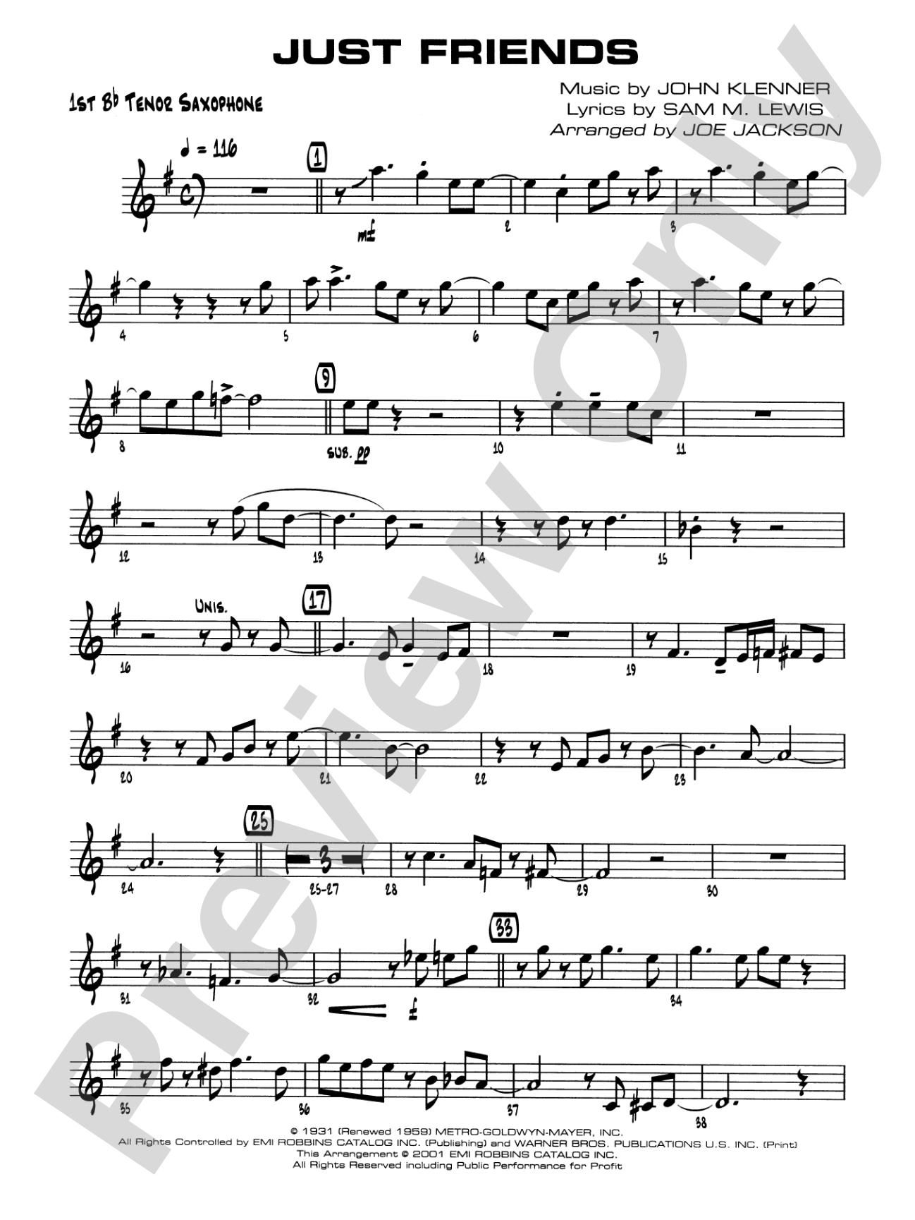 Just Friends: B-flat Tenor Saxophone