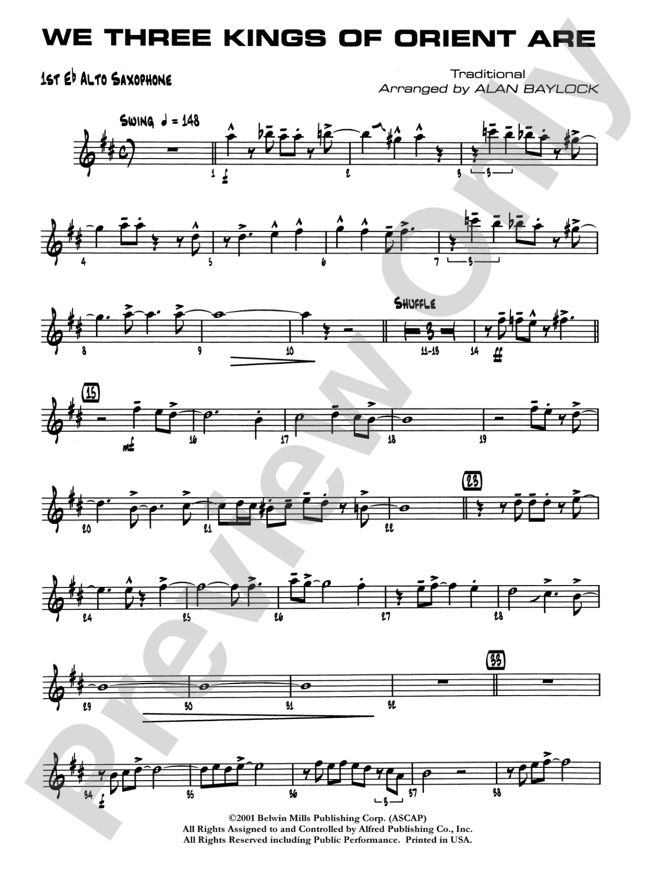 We Three Kings of Orient Are: E-flat Alto Saxophone