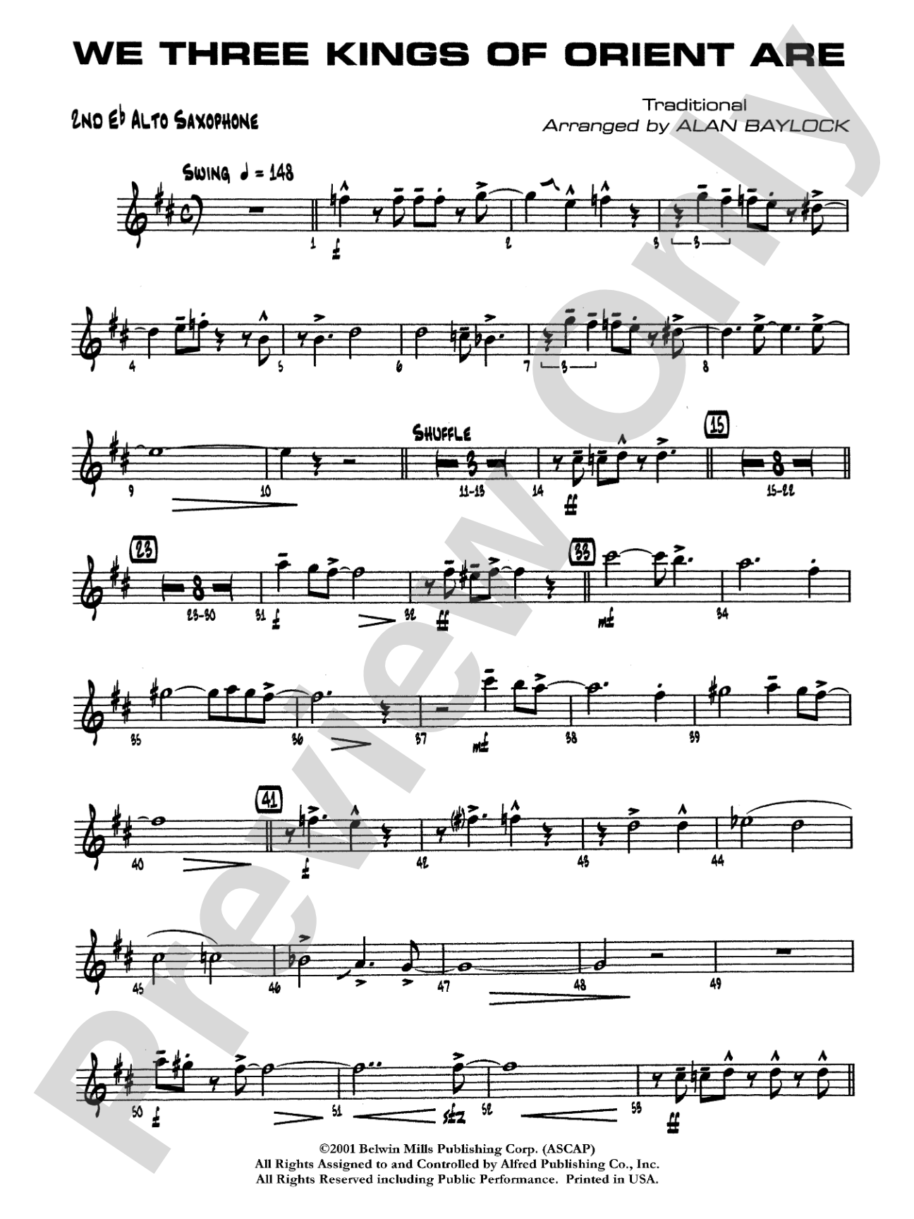 We Three Kings of Orient Are: 2nd E-flat Alto Saxophone