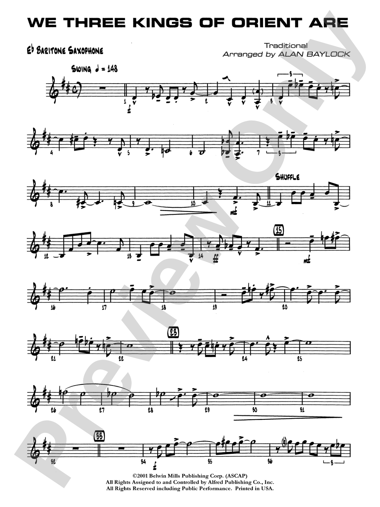 We Three Kings of Orient Are: E-flat Baritone Saxophone