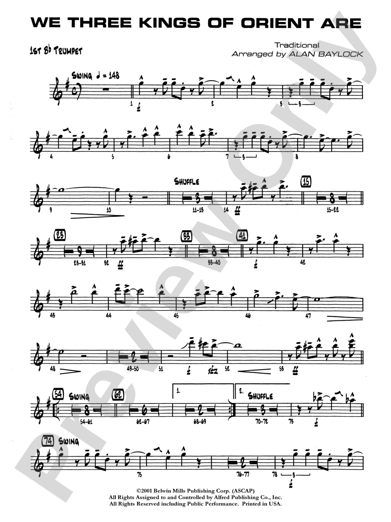 We Three Kings of Orient Are: 1st B-flat Trumpet