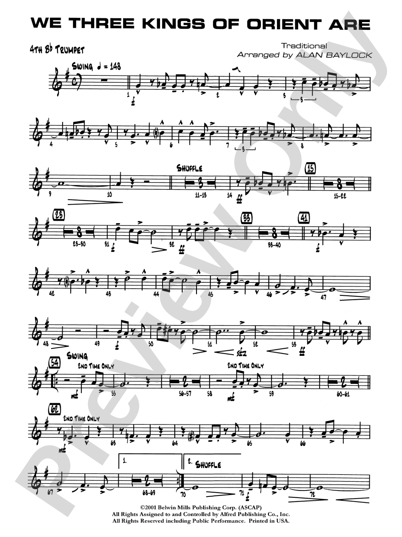 We Three Kings of Orient Are: 4th B-flat Trumpet