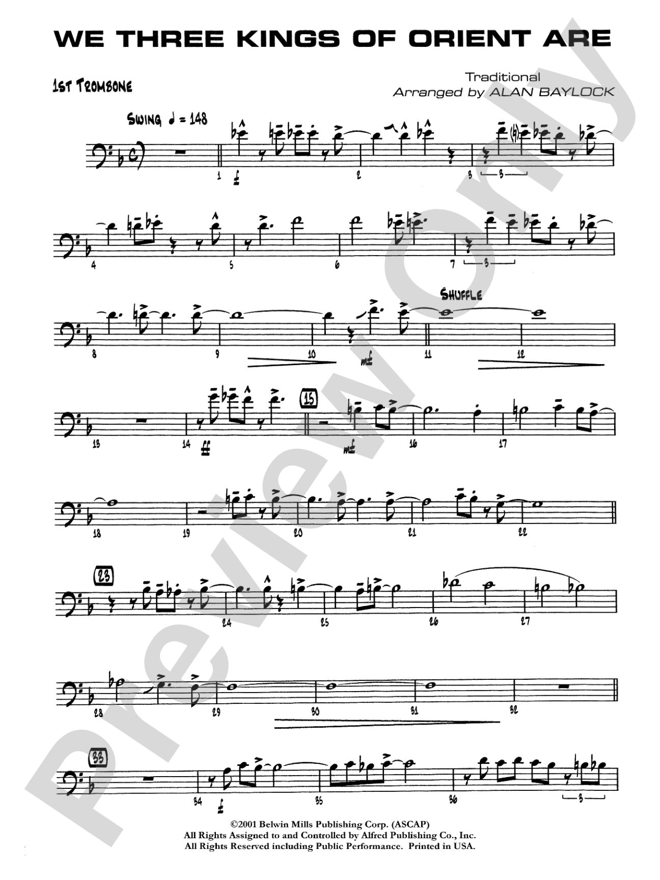 We Three Kings of Orient Are: 1st Trombone