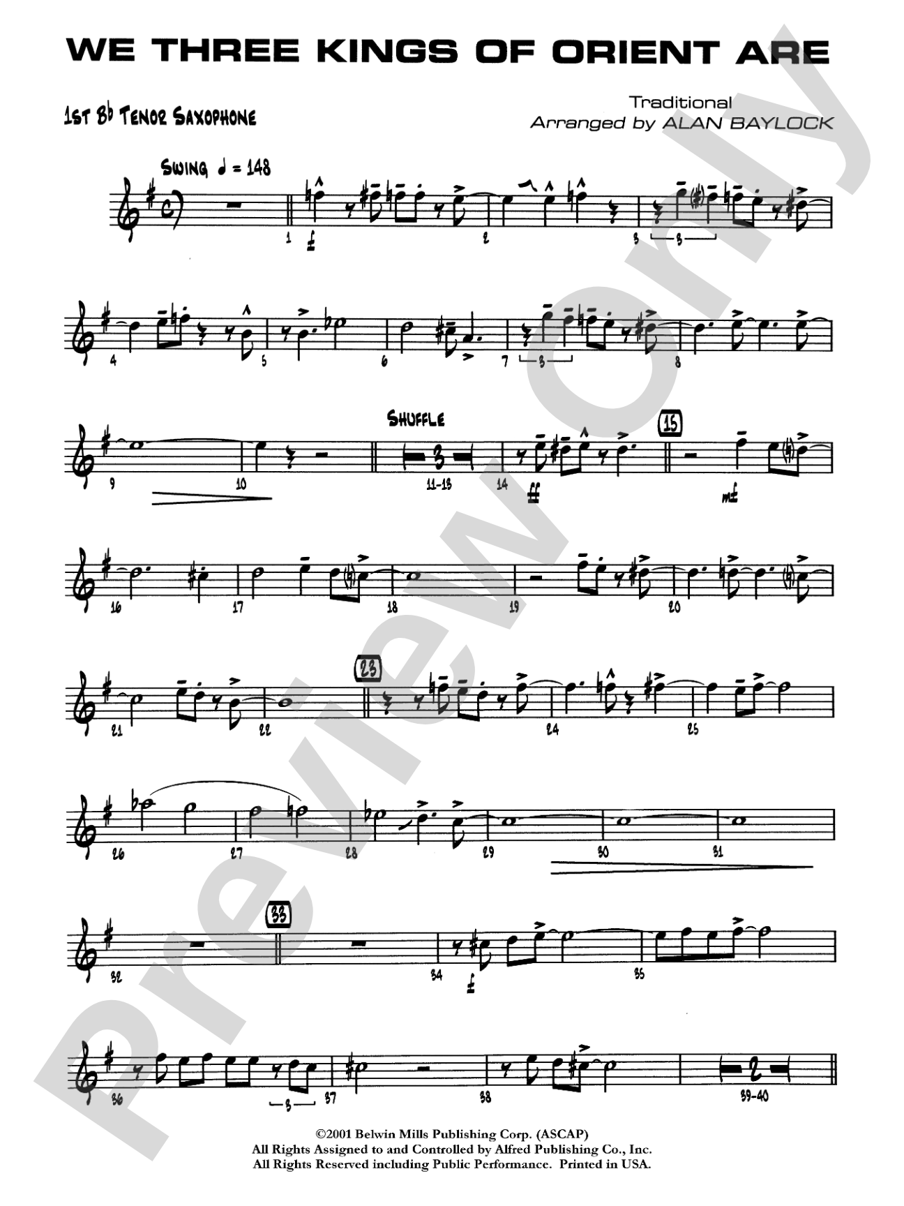We Three Kings of Orient Are: B-flat Tenor Saxophone