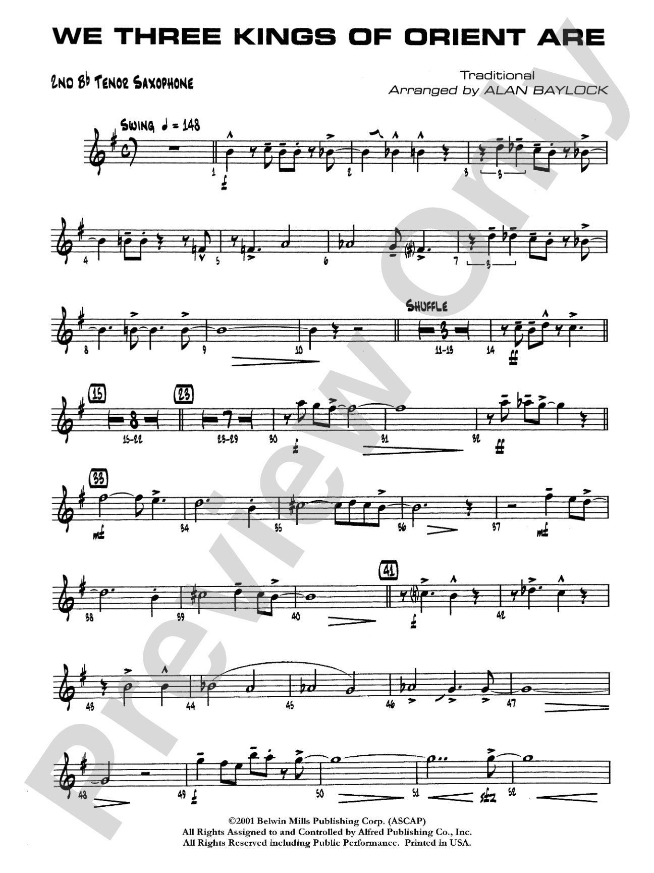 We Three Kings of Orient Are: 2nd B-flat Tenor Saxophone