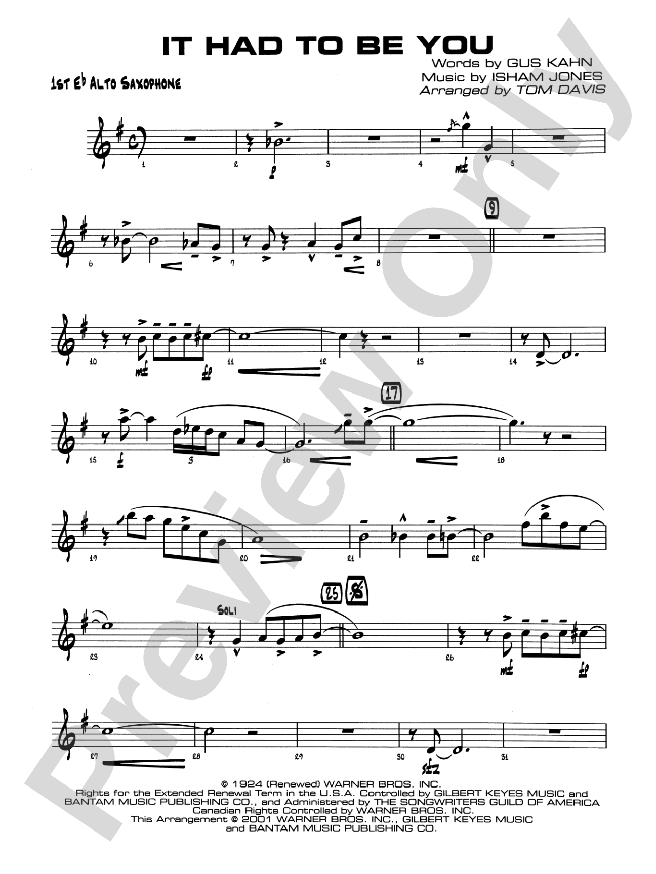 It Had to Be You: E-flat Alto Saxophone