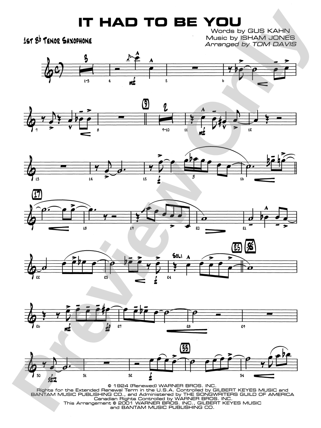 It Had to Be You: B-flat Tenor Saxophone