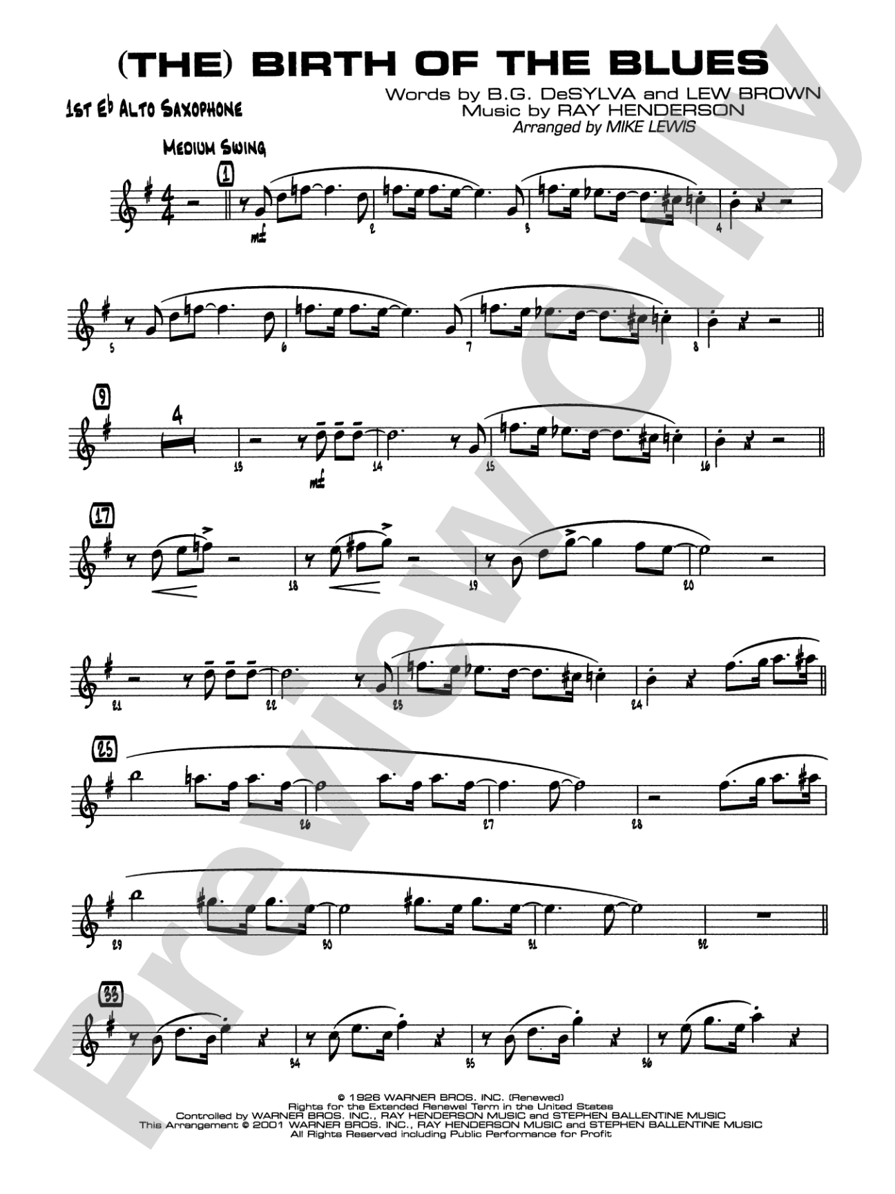 (The) Birth of the Blues: E-flat Alto Saxophone