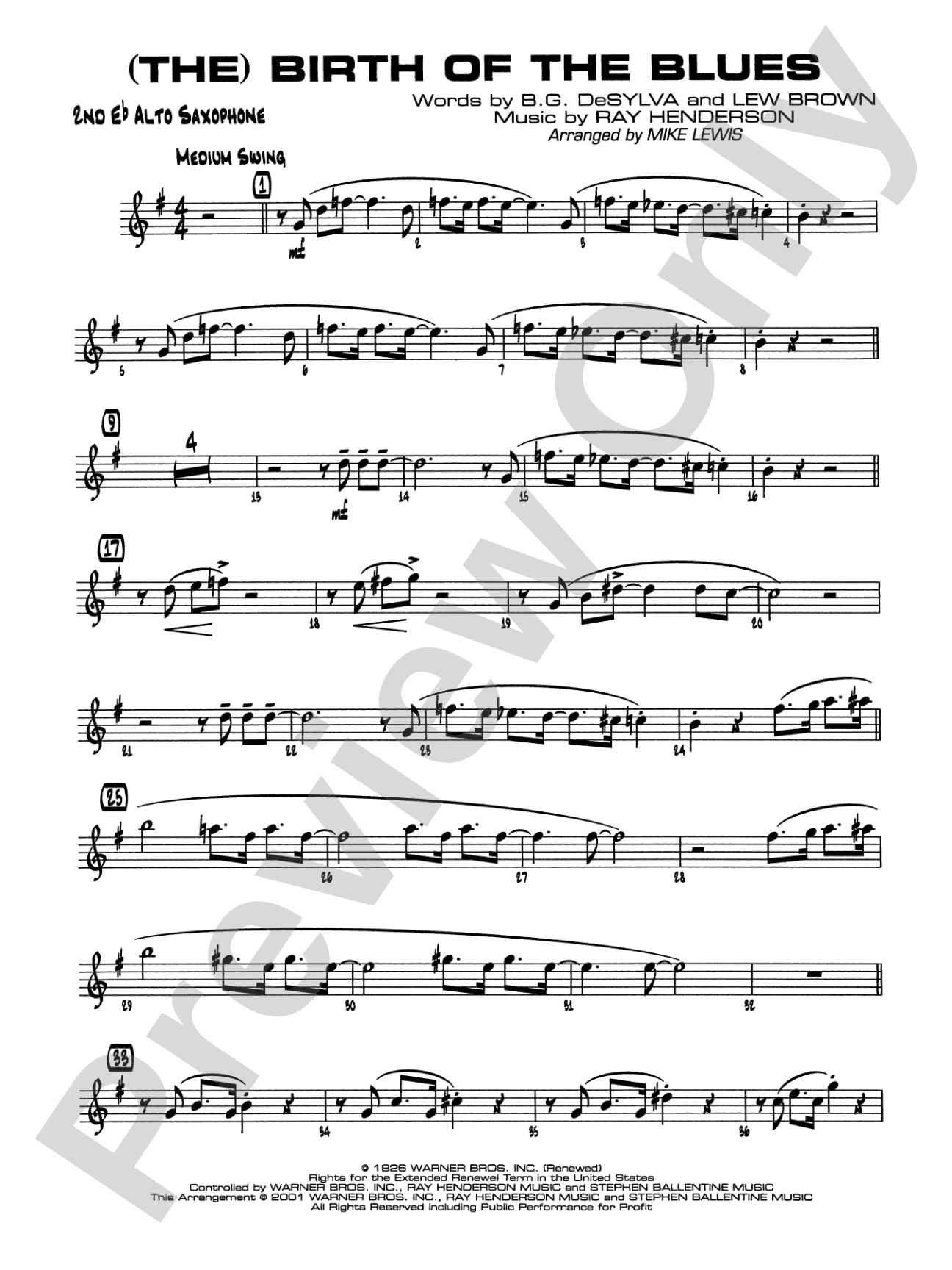 (The) Birth of the Blues: 2nd E-flat Alto Saxophone