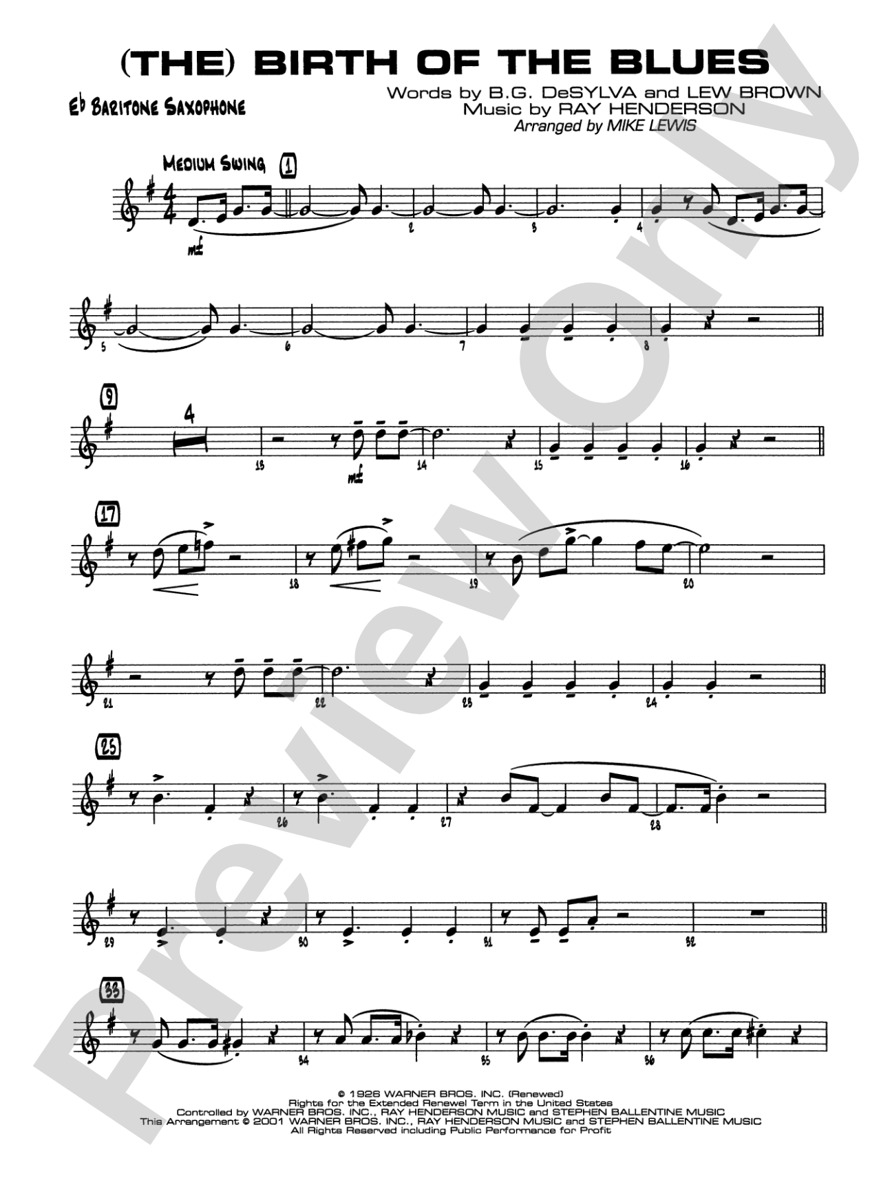 (The) Birth of the Blues: E-flat Baritone Saxophone