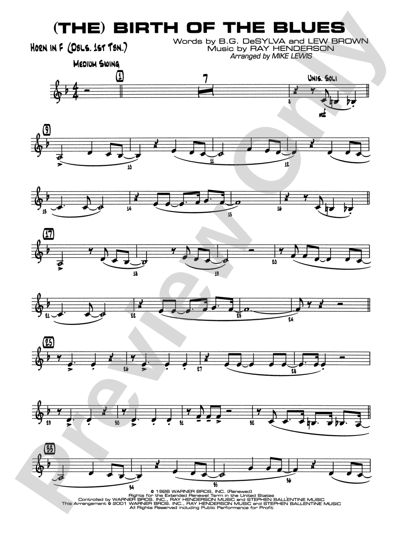 (The) Birth of the Blues: 1st F Horn