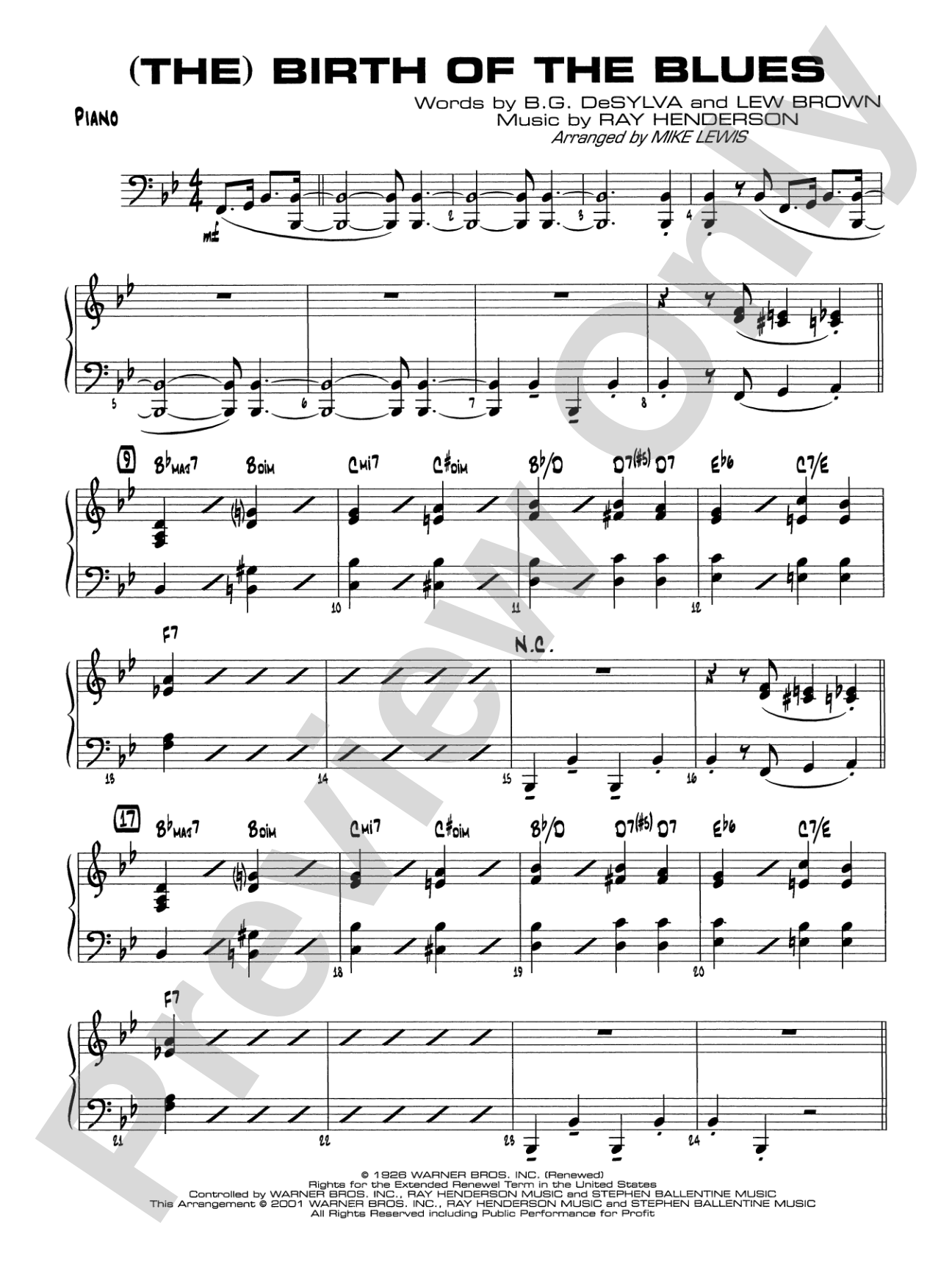 (The) Birth of the Blues: Piano Accompaniment