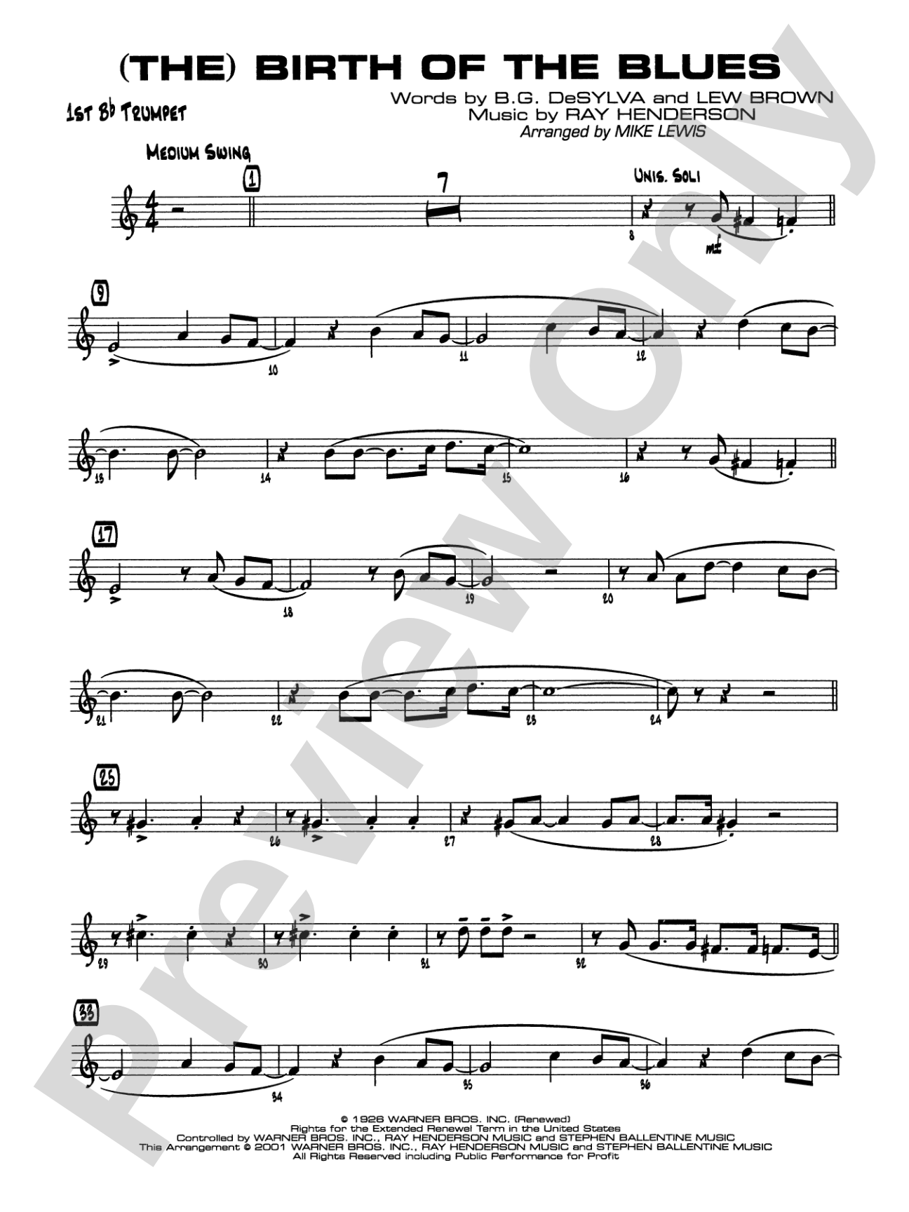 (The) Birth of the Blues: 1st B-flat Trumpet