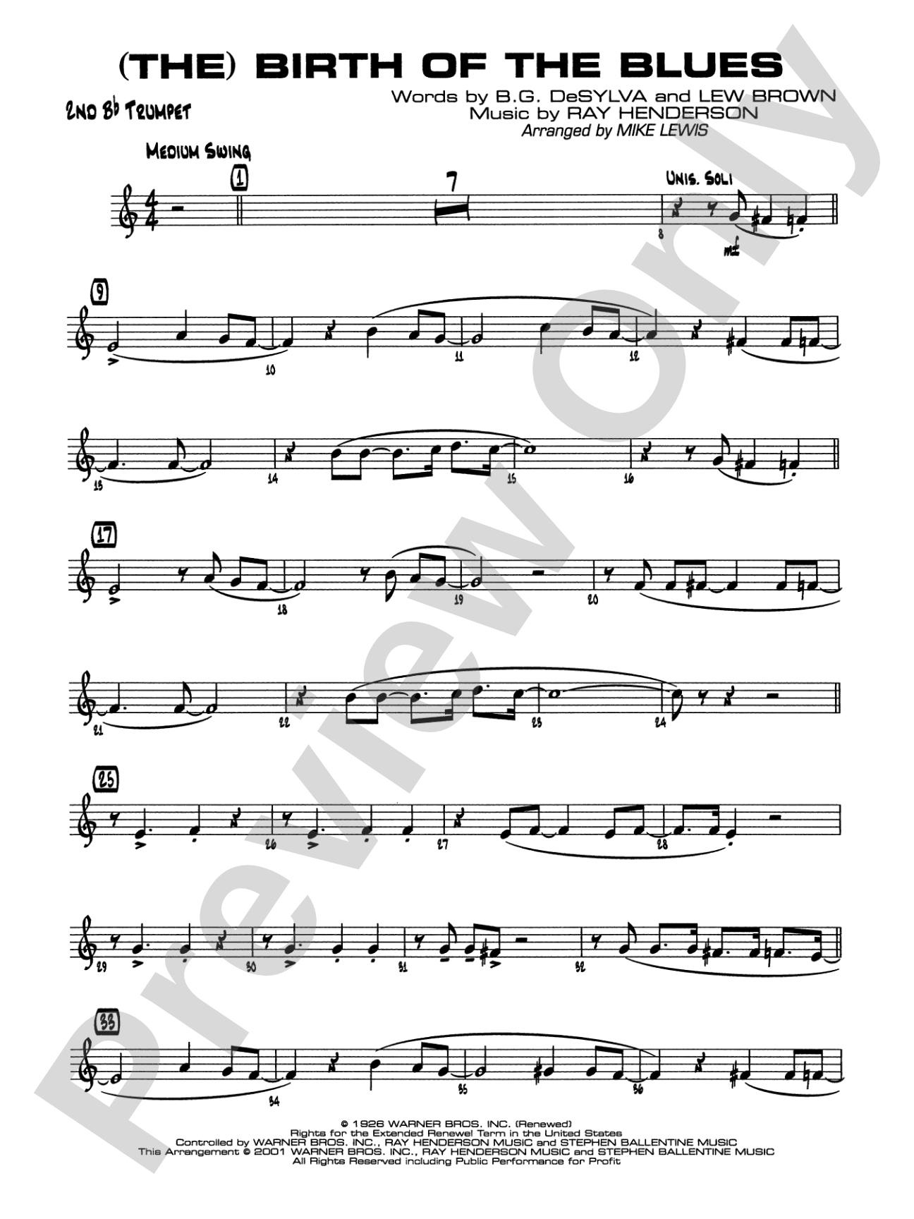 (The) Birth of the Blues: 2nd B-flat Trumpet