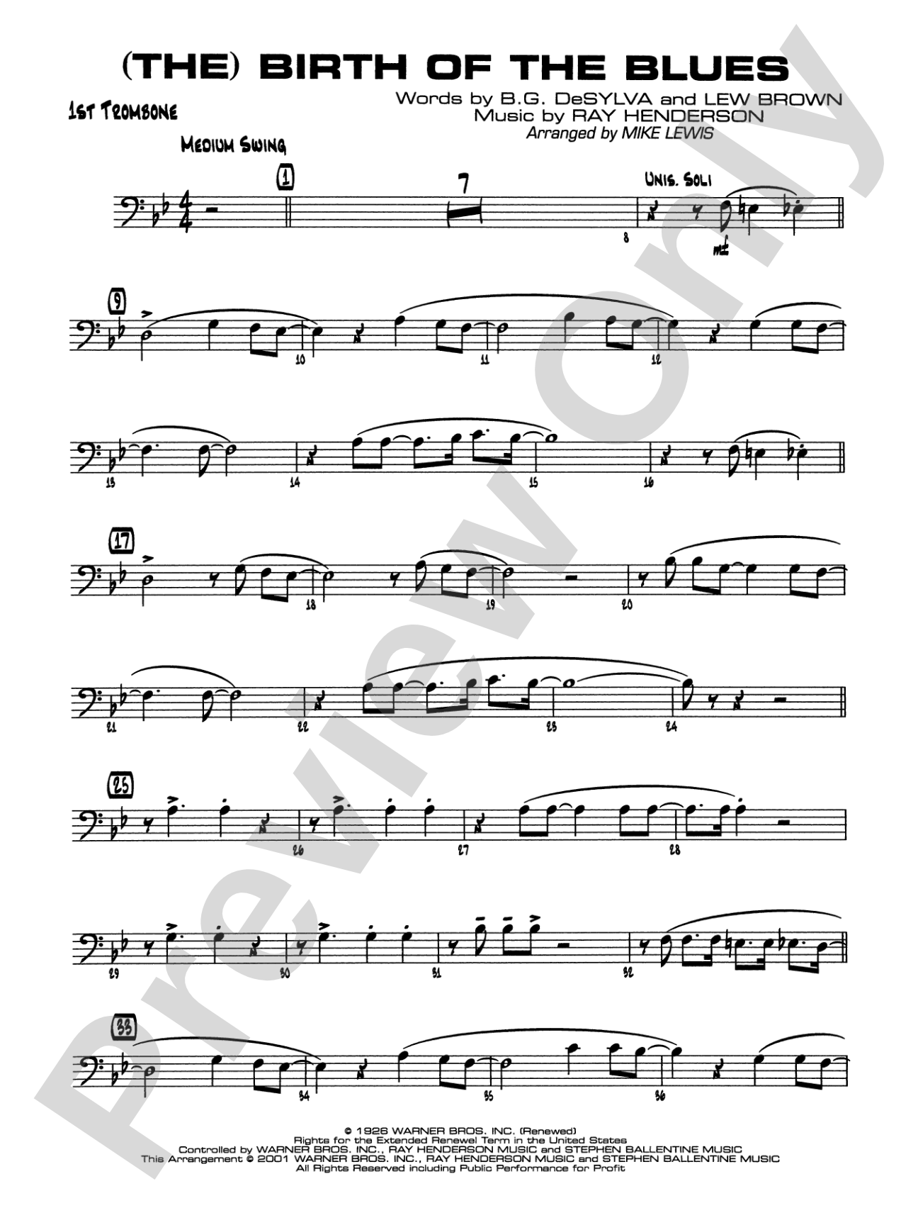 (The) Birth of the Blues: 1st Trombone