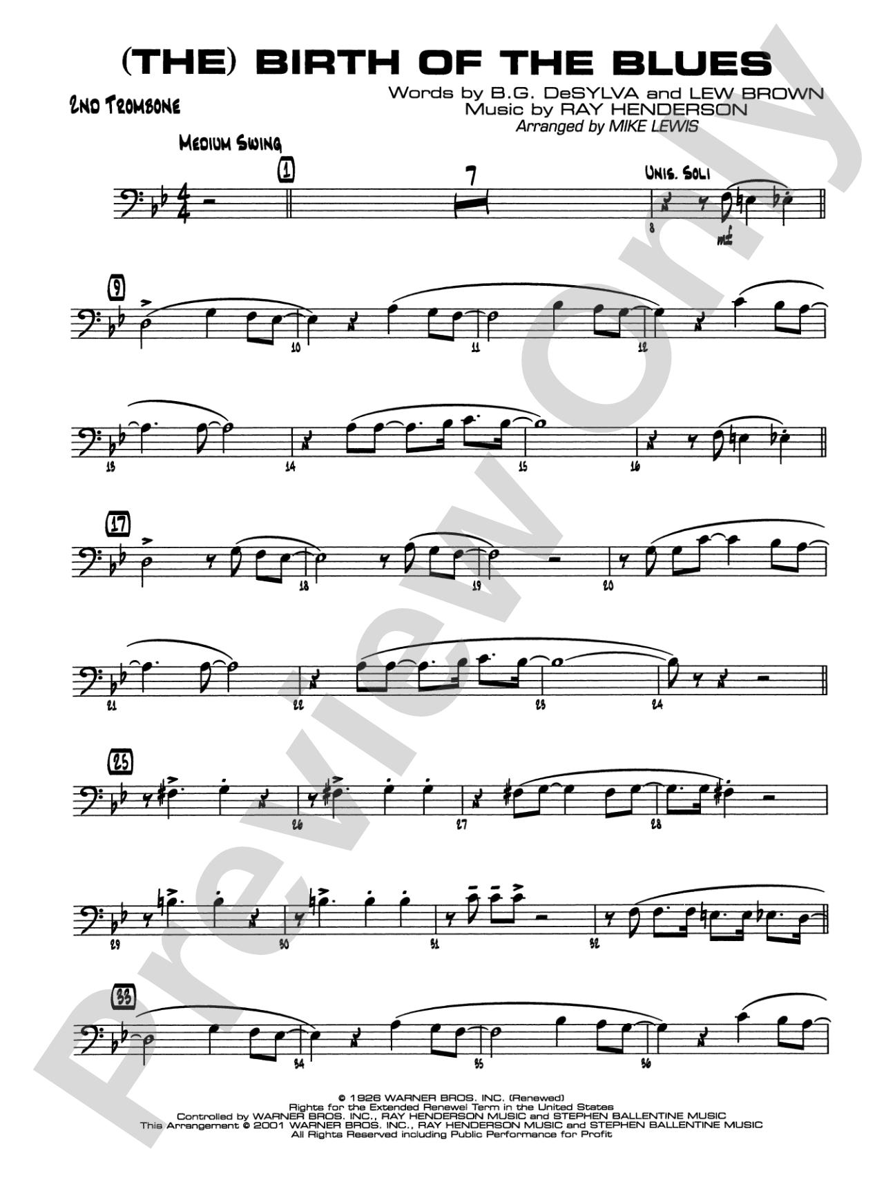 (The) Birth of the Blues: 2nd Trombone