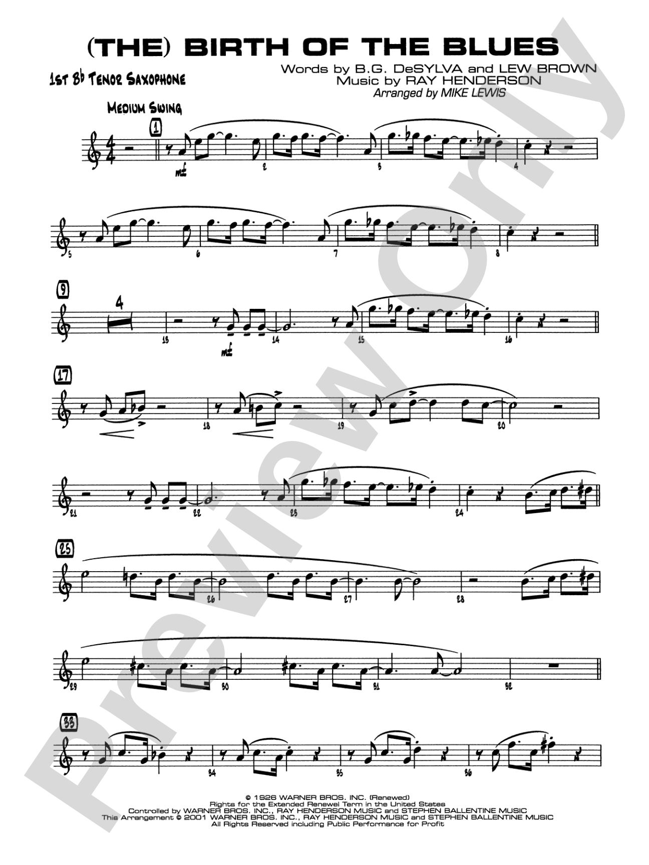(The) Birth of the Blues: B-flat Tenor Saxophone