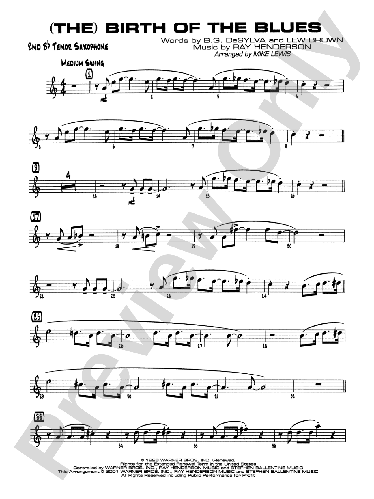 (The) Birth of the Blues: 2nd B-flat Tenor Saxophone