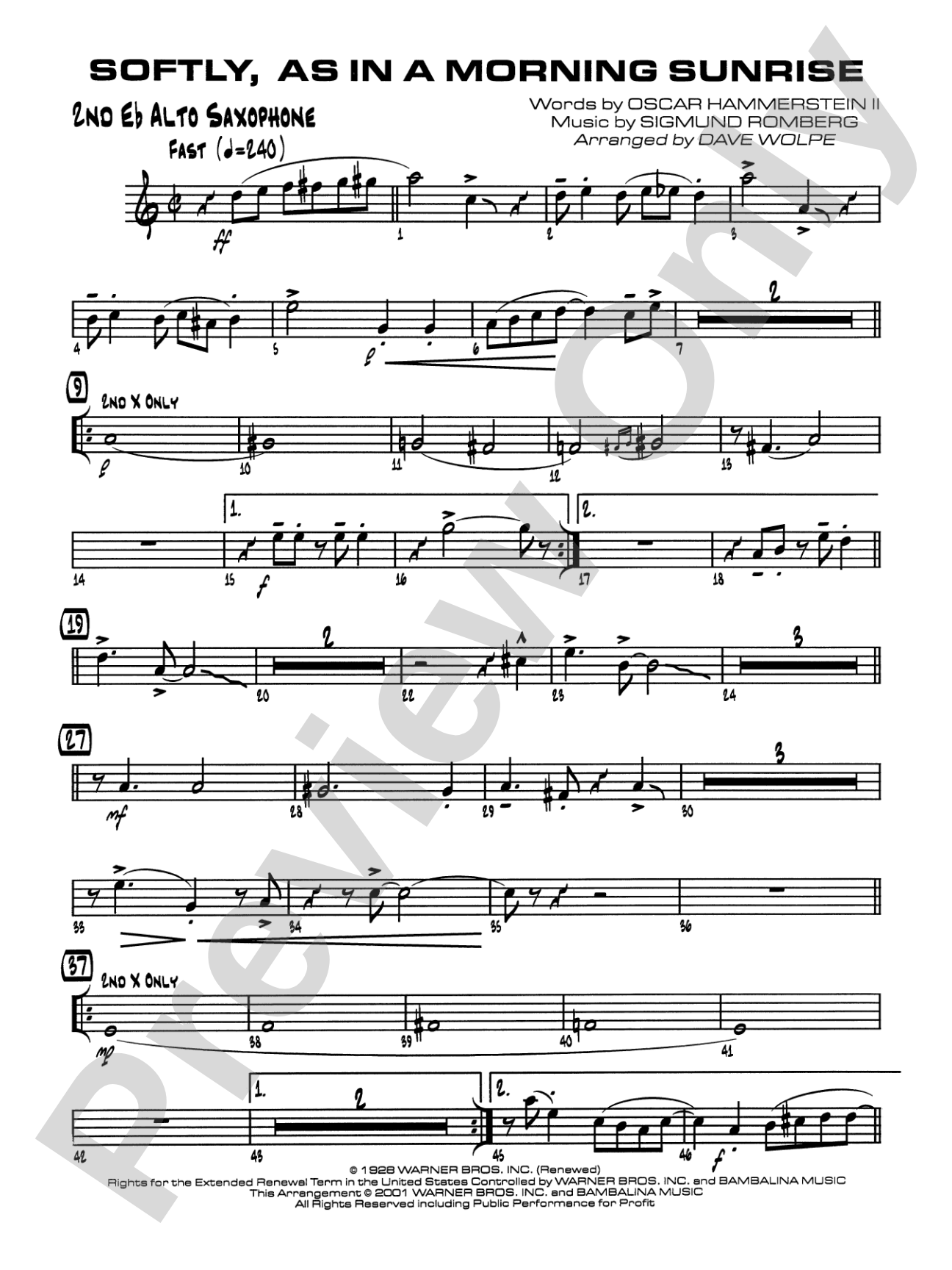 Softly, As in a Morning Sunrise: 2nd E-flat Alto Saxophone