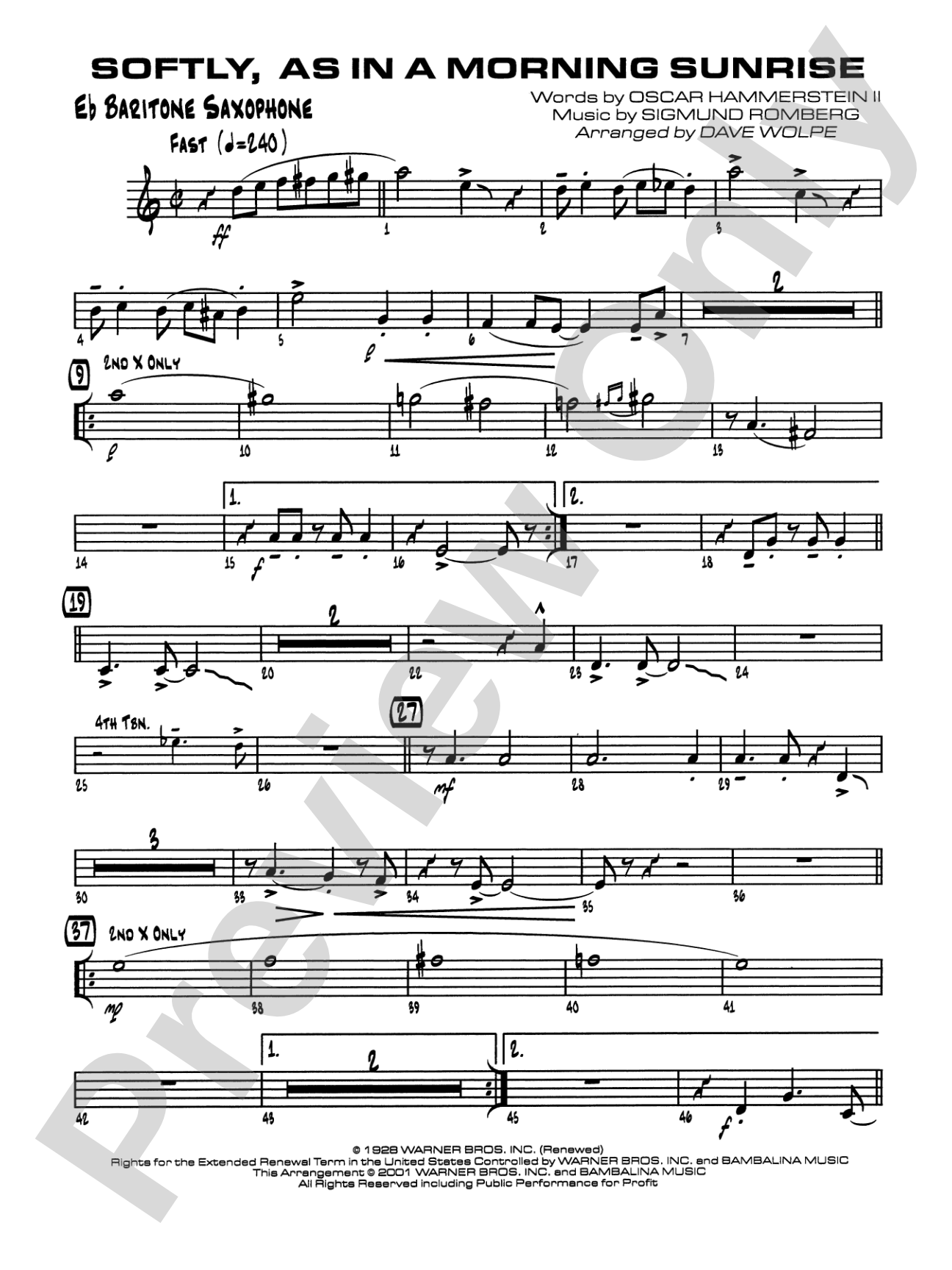 Softly, As in a Morning Sunrise: E-flat Baritone Saxophone