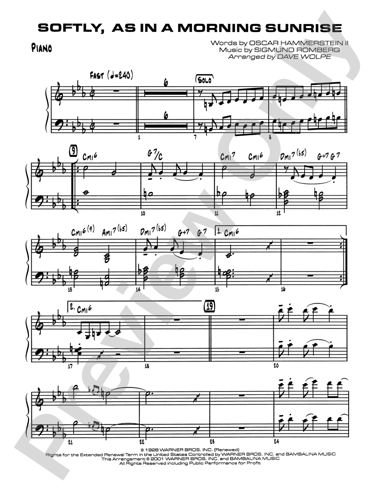 Softly, As in a Morning Sunrise: Piano Accompaniment