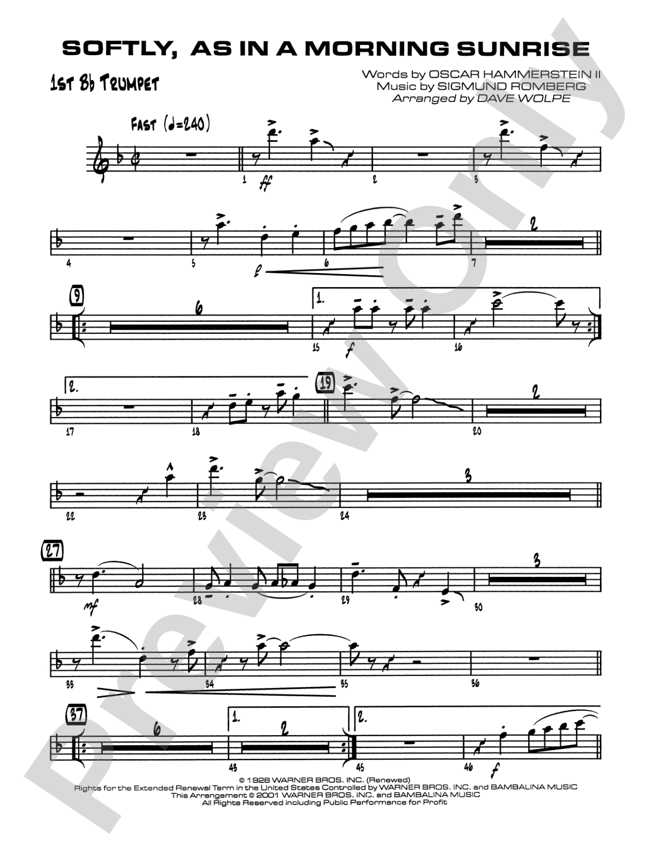 Softly, As in a Morning Sunrise: 1st B-flat Trumpet