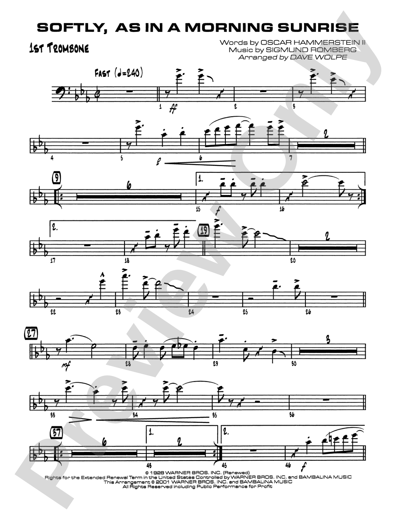 Softly, As in a Morning Sunrise: 1st Trombone