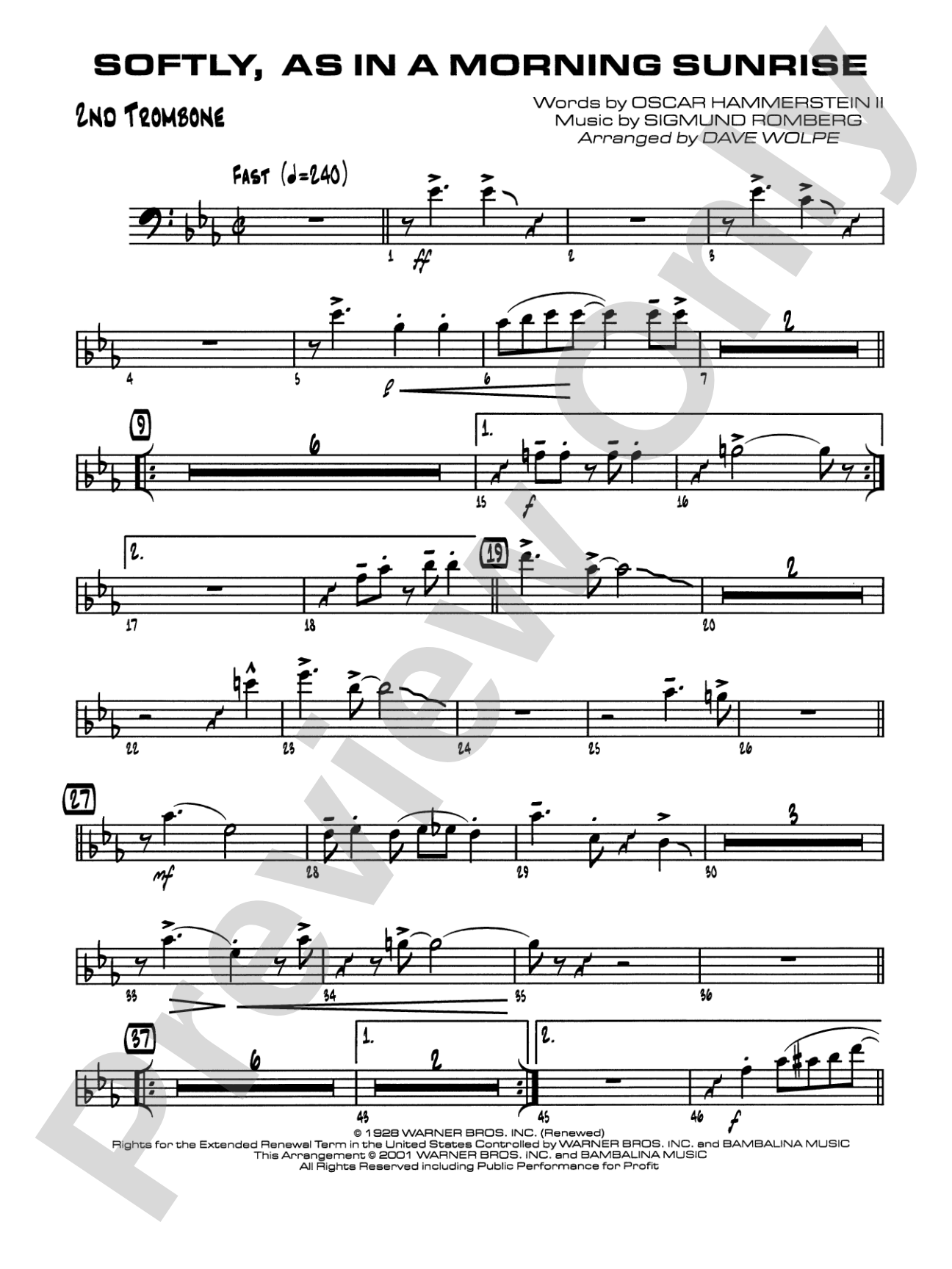 Softly, As in a Morning Sunrise: 2nd Trombone