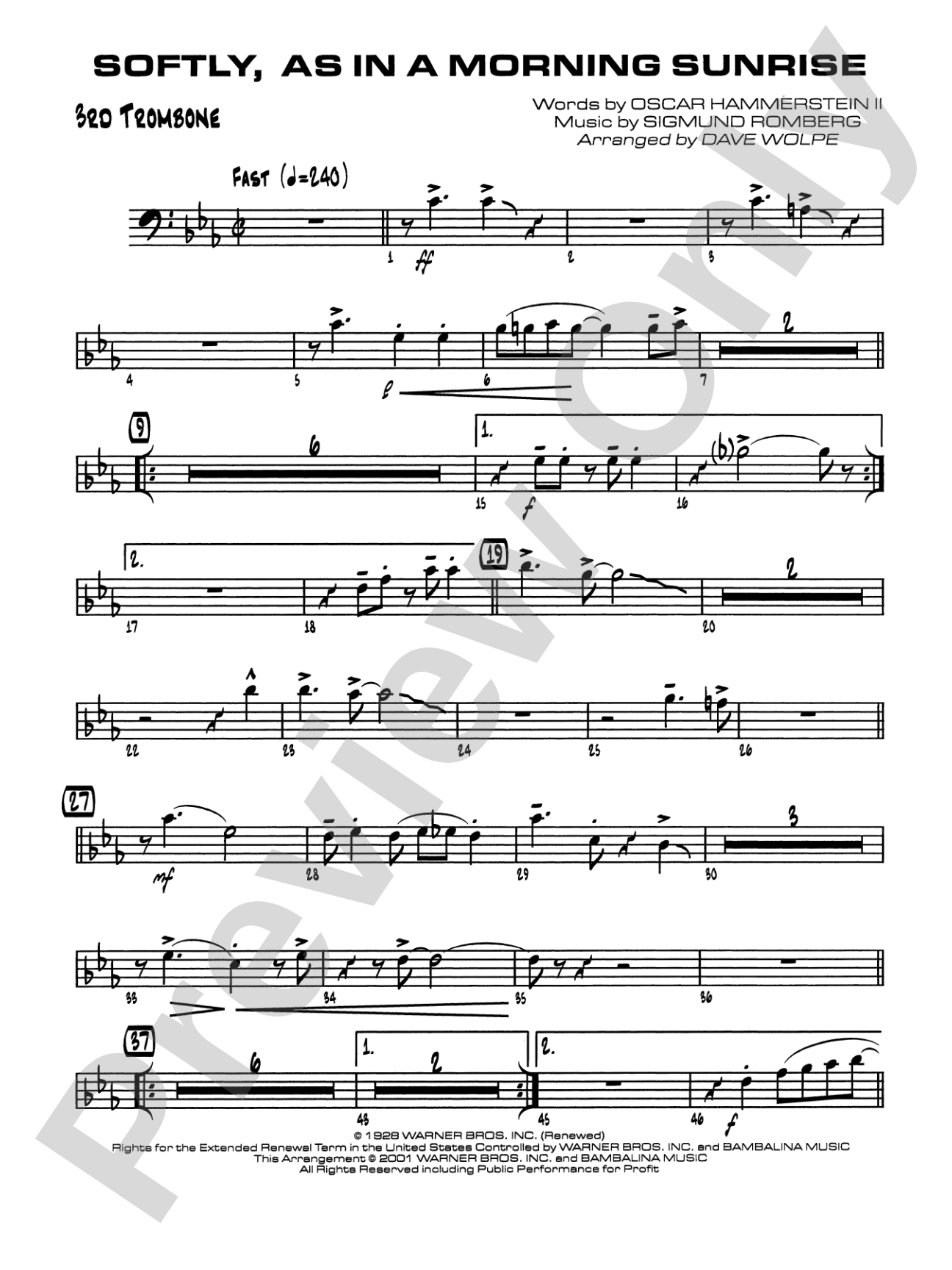 Softly, As in a Morning Sunrise: 3rd Trombone