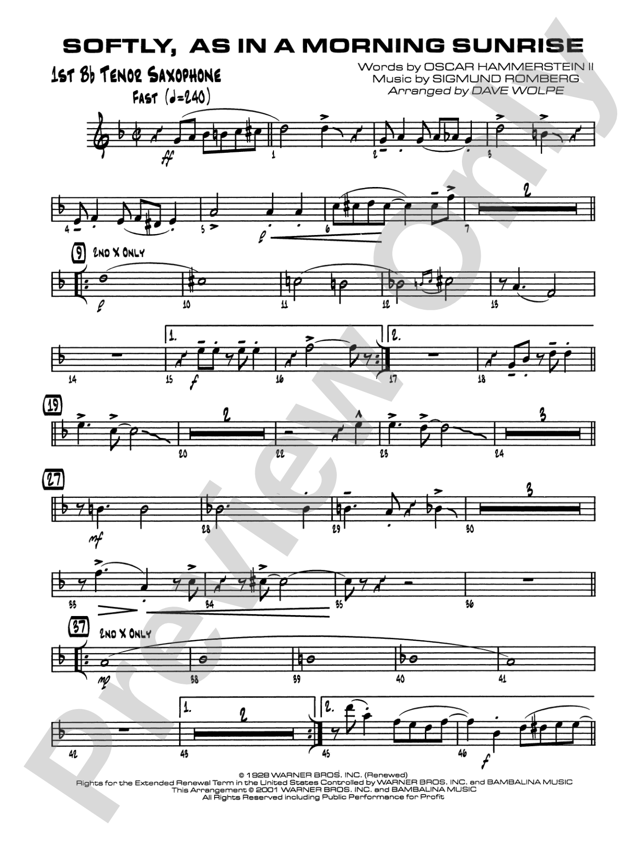 Softly, As in a Morning Sunrise: B-flat Tenor Saxophone