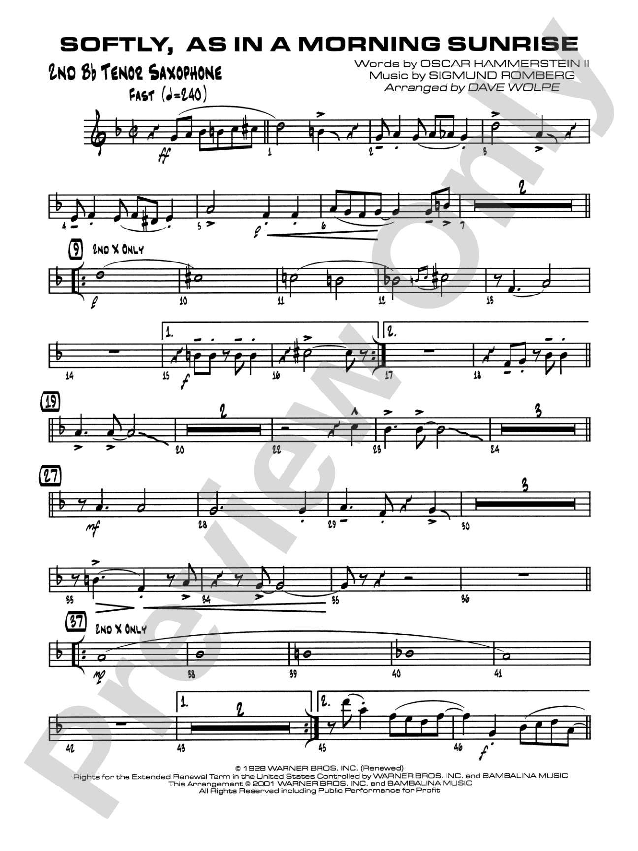 Softly, As in a Morning Sunrise: 2nd B-flat Tenor Saxophone