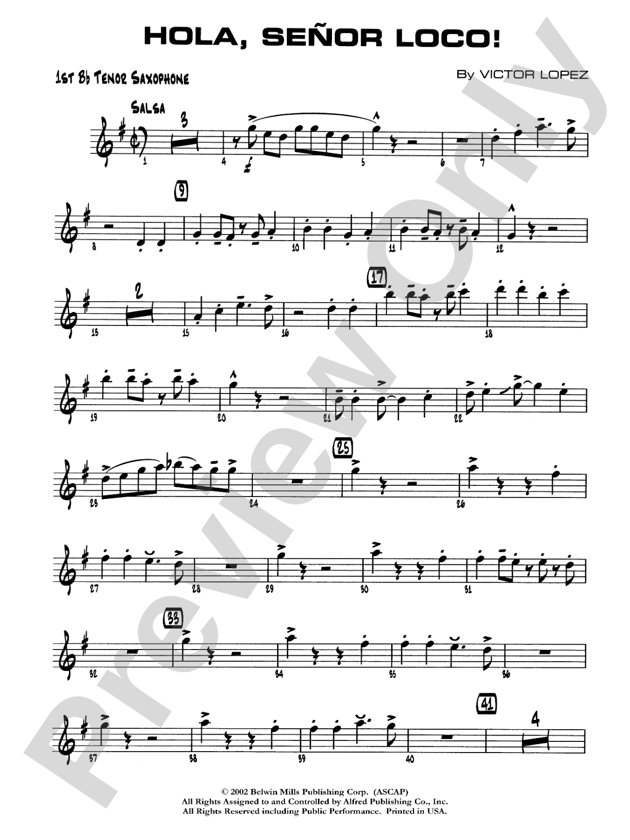 Hola, Señor Loco!: B-flat Tenor Saxophone