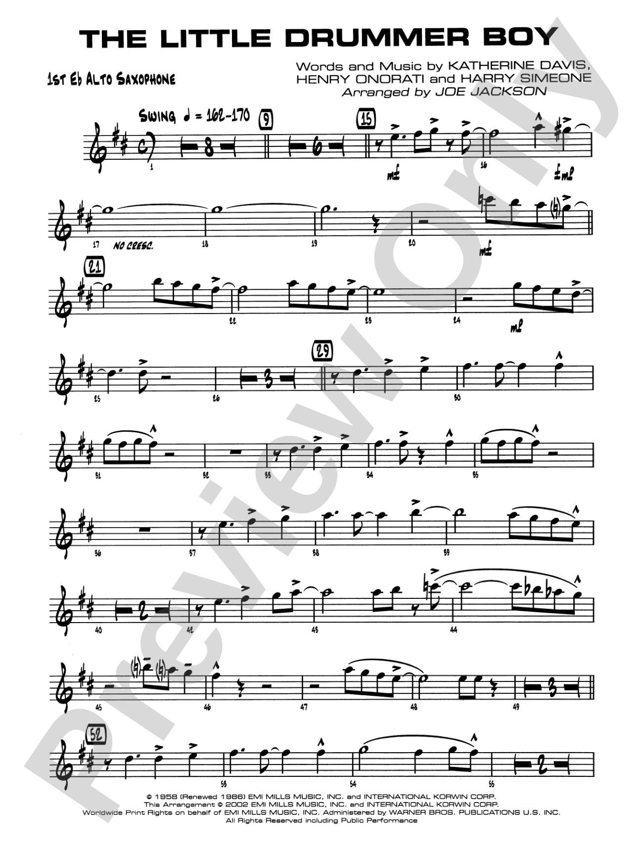 The Little Drummer Boy: E-flat Alto Saxophone