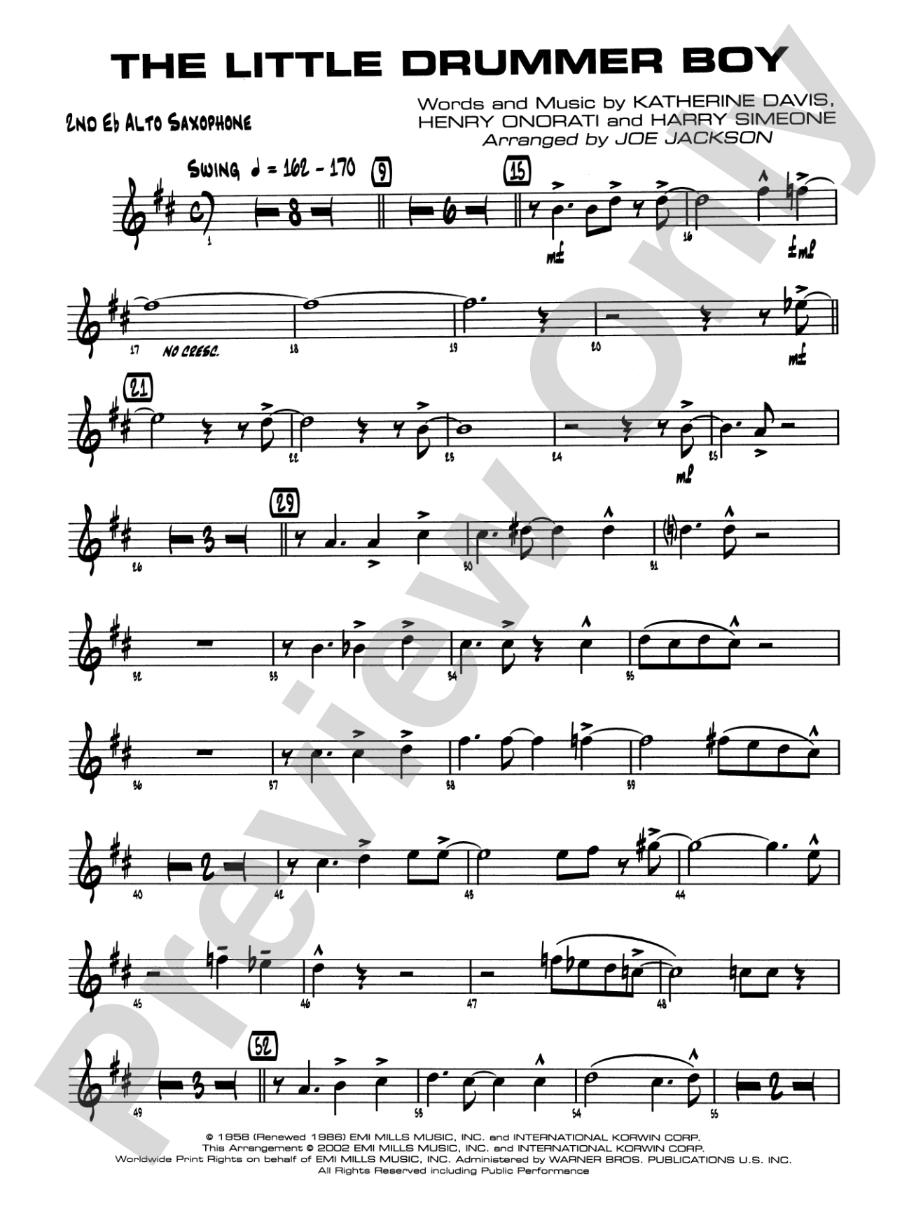 The Little Drummer Boy: 2nd E-flat Alto Saxophone
