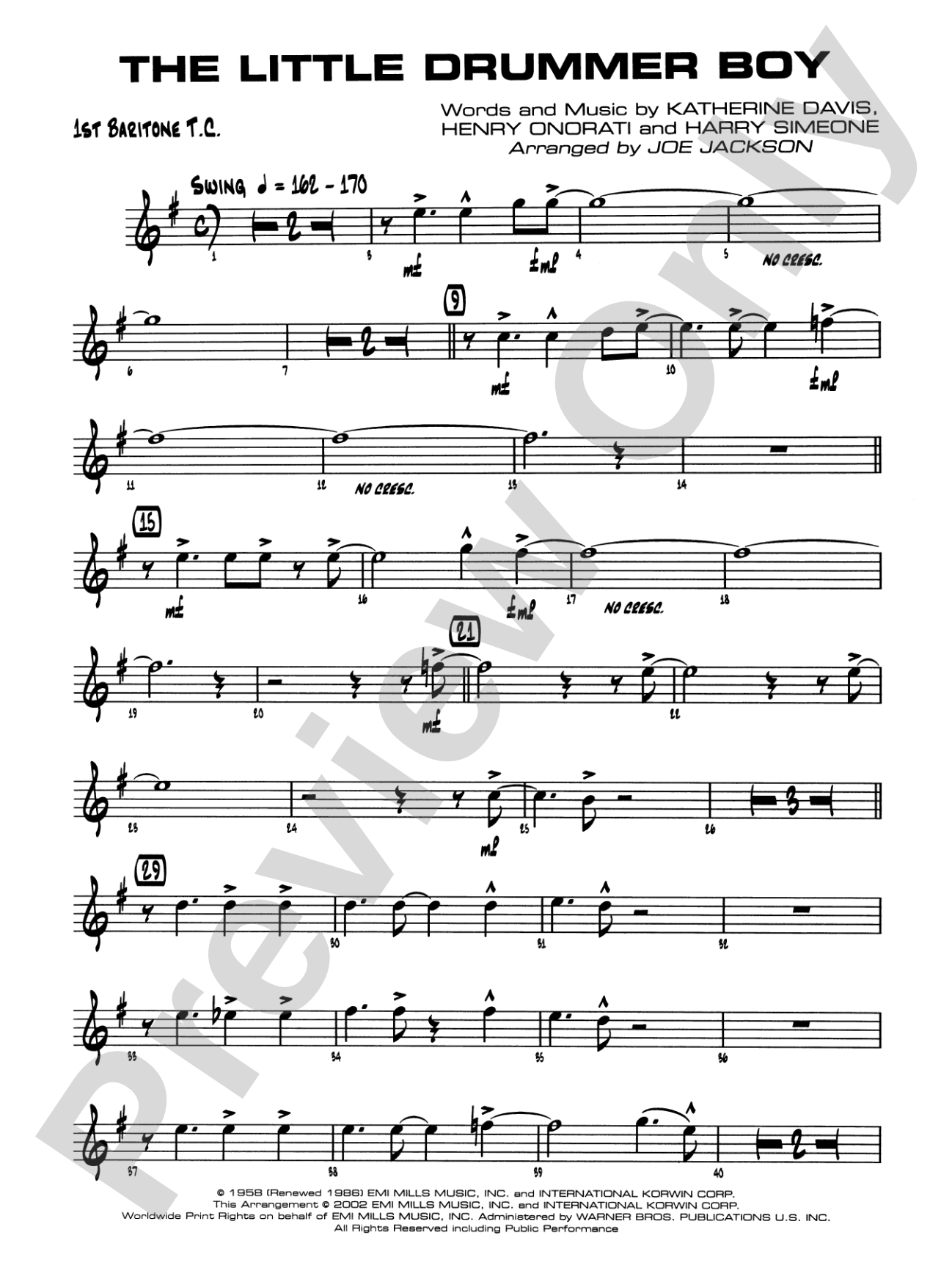 The Little Drummer Boy: Baritone T.C.