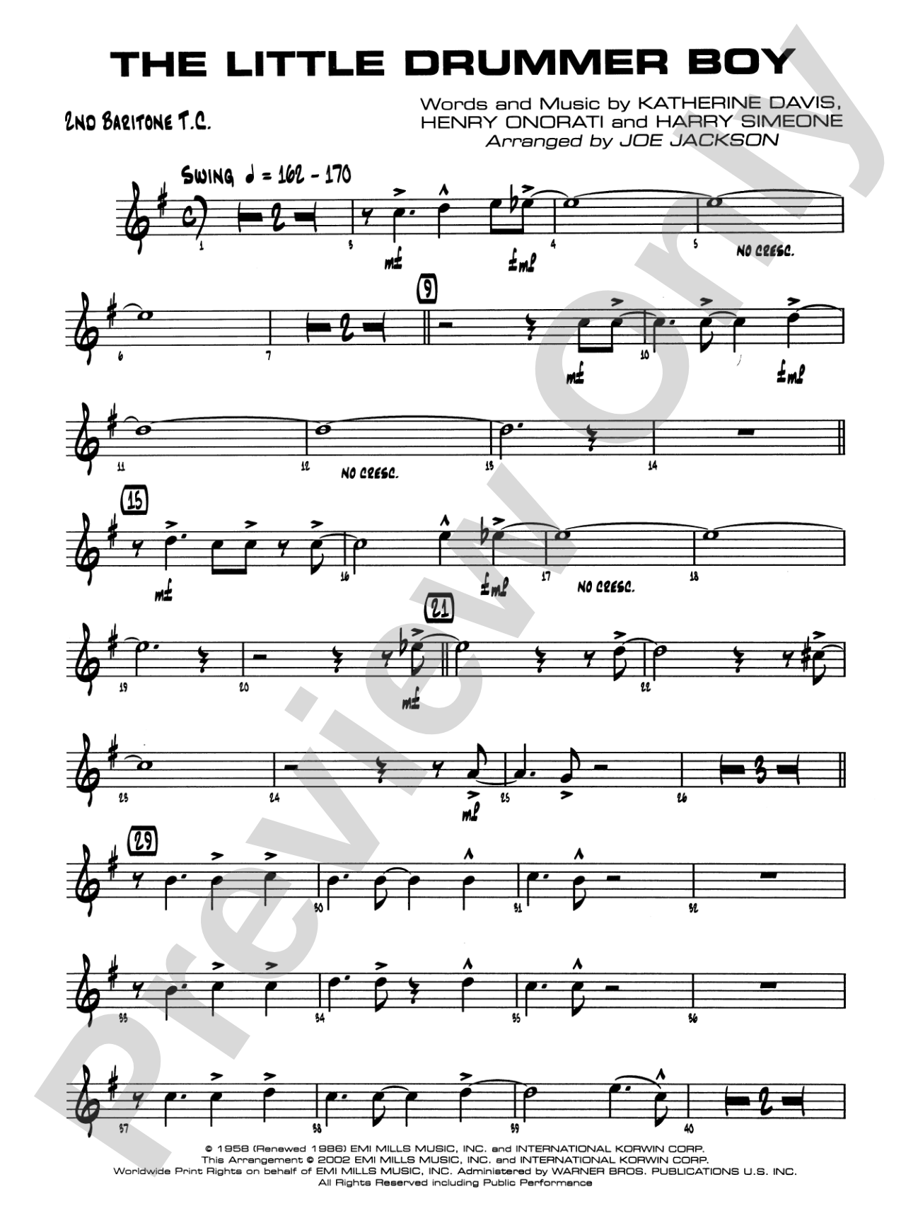 The Little Drummer Boy: 2nd Baritone T.C.