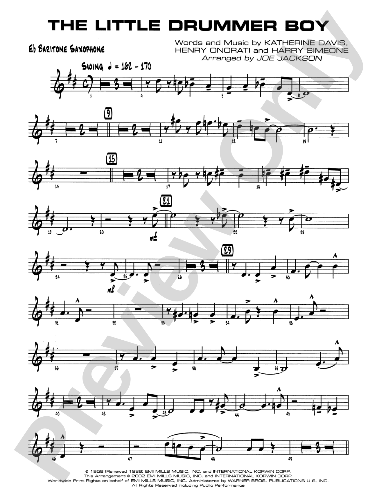 The Little Drummer Boy: E-flat Baritone Saxophone